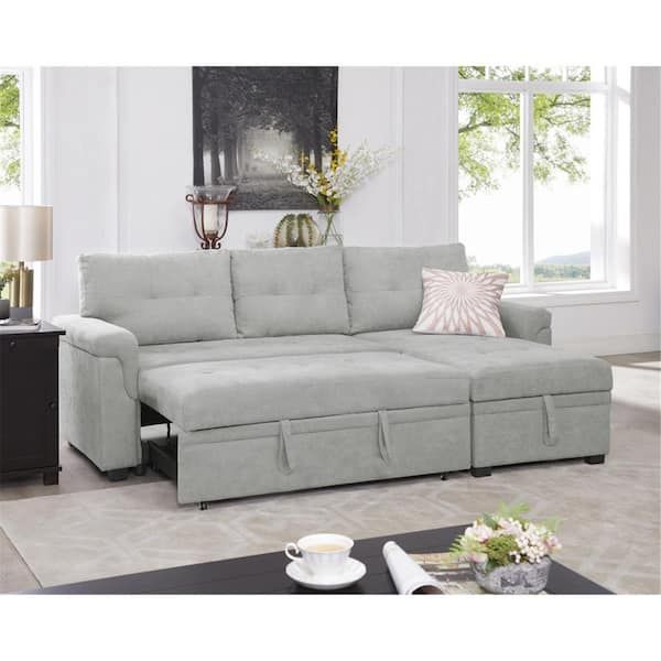 Homestock 78 In W Reversible Velvet Sleeper Sectional Sofa Storage Chaise Pull Out Convertible ... regarding Style Meets Functionality Exploring Gray Pull Out Sleeper Sofa and Chaise Options