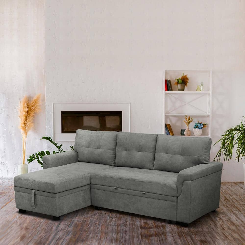 Homestock 84.64 In. Gray Tufted Velvet Twin Size 3-Seat Sleeper Sofa ... regarding Elegant Gray Sleeper Loveseat With Tufted Microfiber Seat & Curved Arms