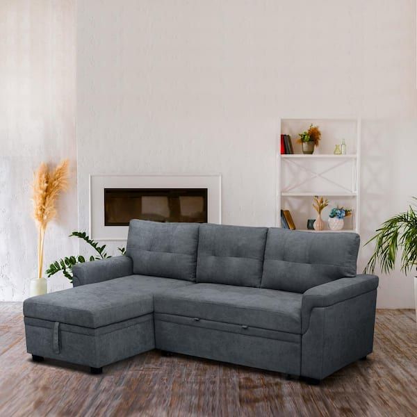 Homestock 84.64 In. W Dark Gray, Reversible Velvet Sleeper Sectional ... within Transform Your Living Space with a Versatile Sleeper Sectional
