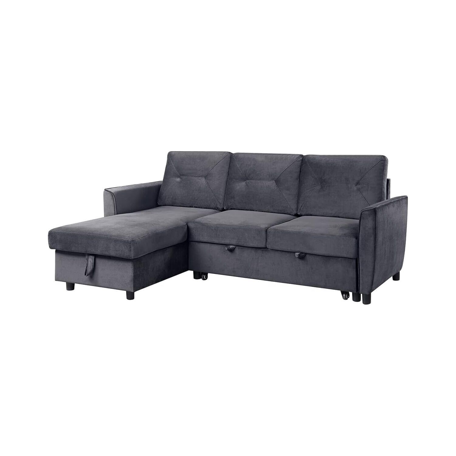 Homestock Modern Minimalism Dark Gray Velvet Reversible Sleeper ... intended for Understanding the Versatility of Ivy Dark Gray Velvet Reversible Sleeper Sectional Sofa With Storage Chaise