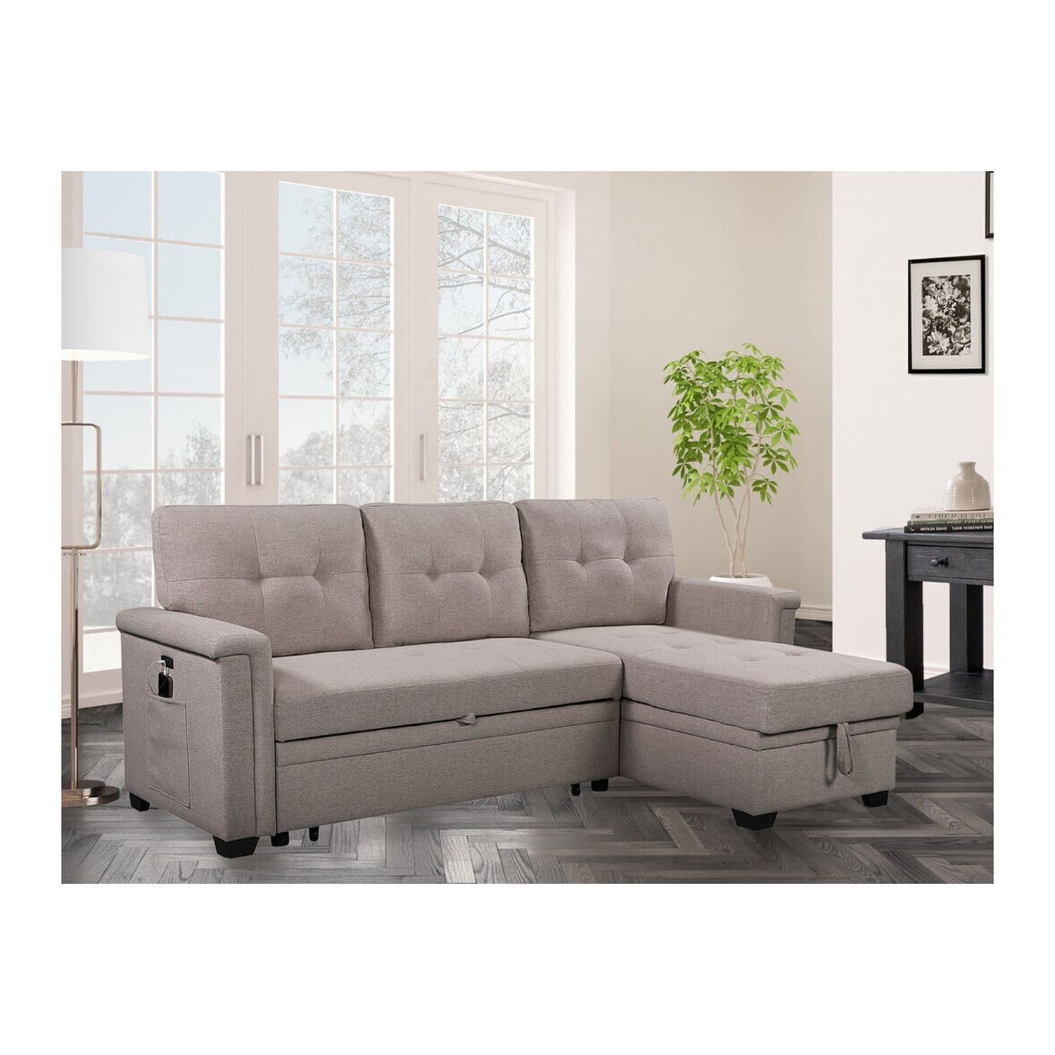 Homestock Suburban Soiree Dark Gray Reversible Sleeper Sectional Sofa ... in Creating a comfortable sleep solution that doubles as stylish seating