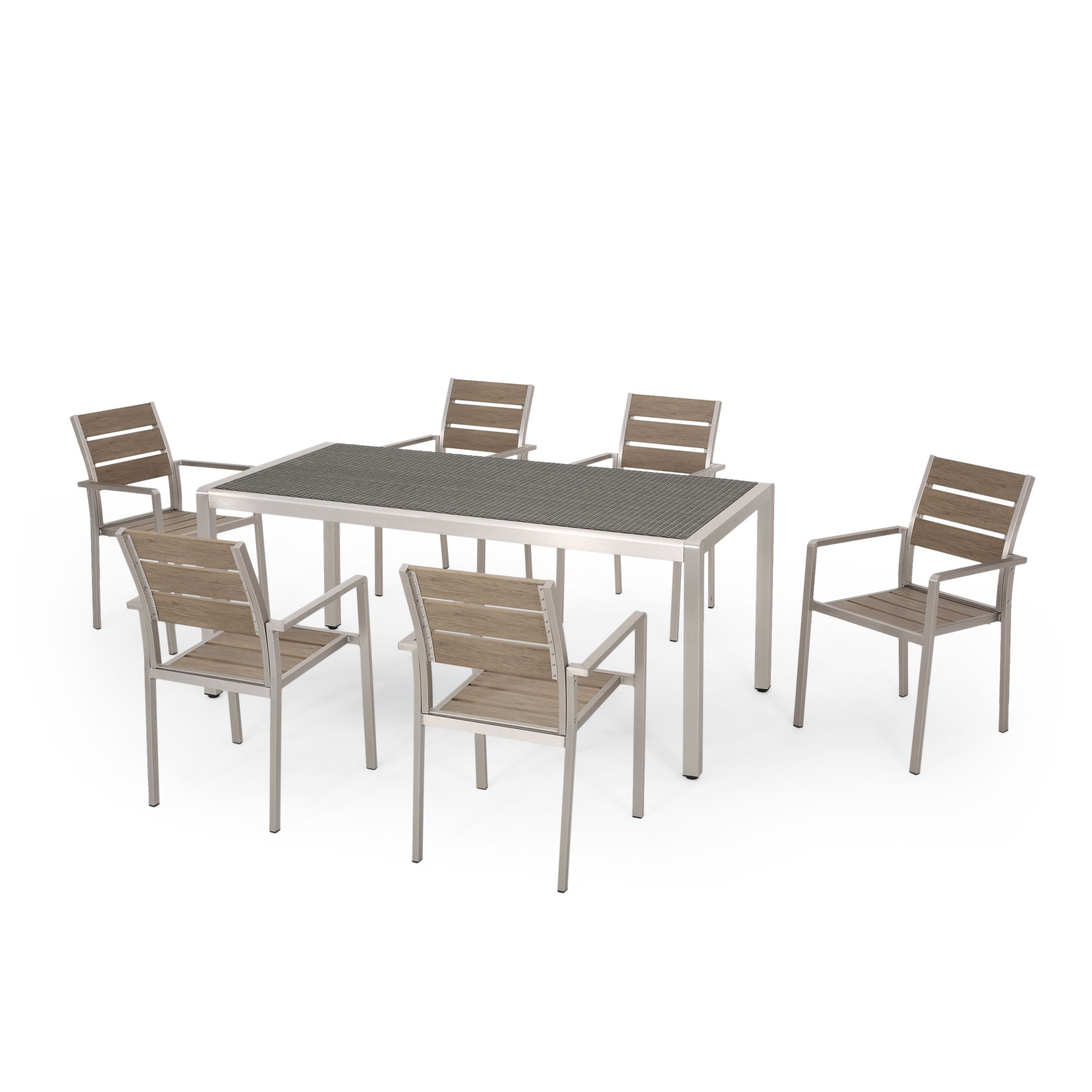 Ian Outdoor Modern 6 Seater Aluminum Dining Set With Faux Wood Seats ... throughout Choosing the right materials for durable outdoor dining furniture