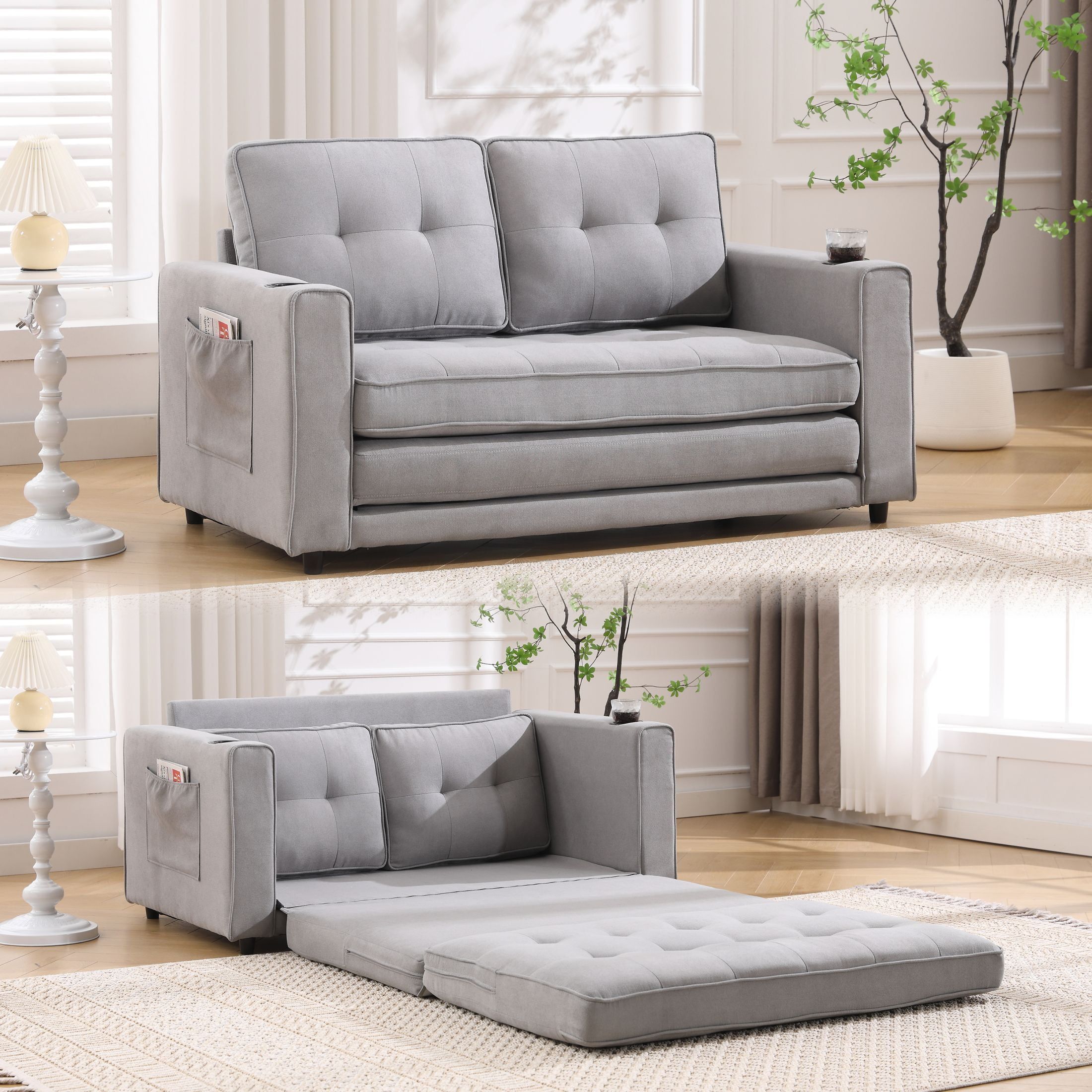 Imkhk Convertible Futon Sofa Bed, Pull Out Loveseat Sleeper Sofa With ... pertaining to The evolution of compact living furniture innovations