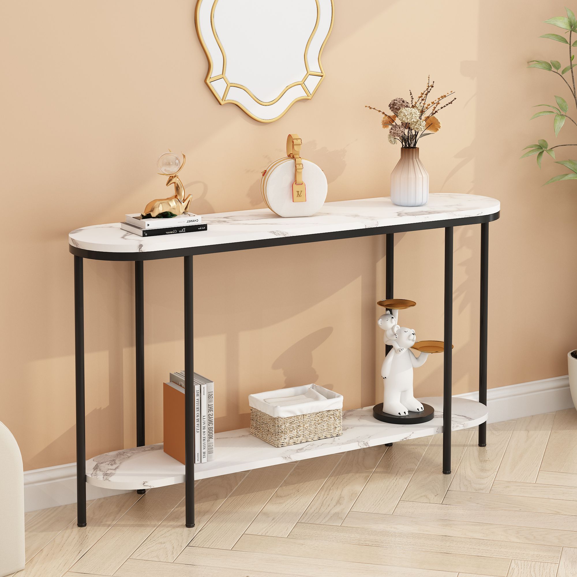 Irerts Console Table For Entryway, 2 Tier Narrow Entryway Table With ... intended for Modern home organization through narrow cherry brown console table with shelf and faux marble