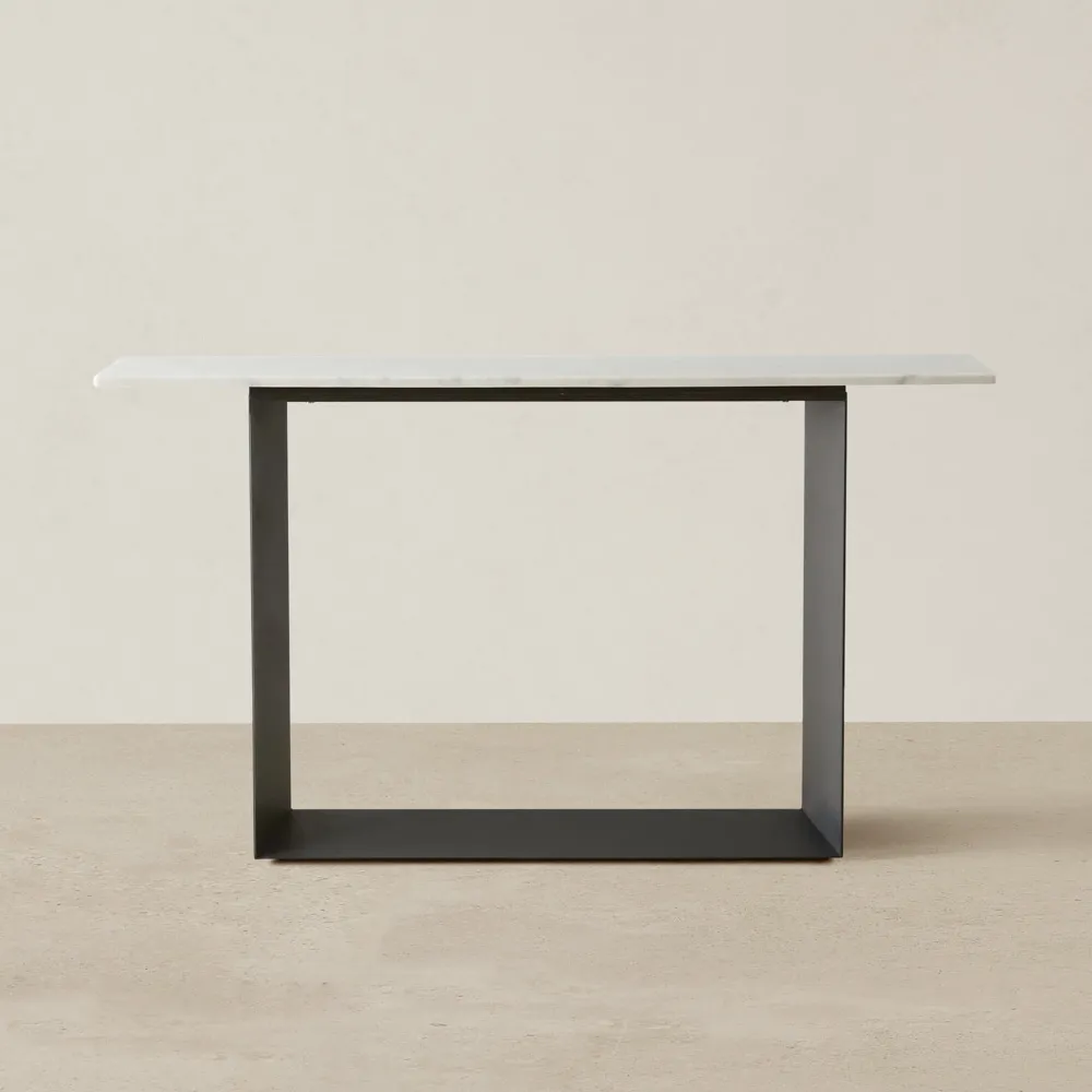 Isla Natural White Marble Console Table - Black Metal Legs throughout Pasargad Home Luxe Marble Console Table, White