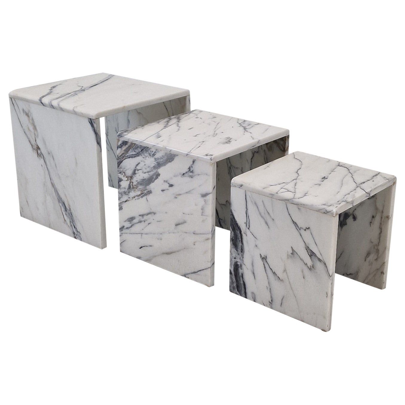 Italian 1970S Design Style White Marble Set Of Three Nesting Coffee ... within Rayne Nesting Cocktail Tables - White Marble, Chrome