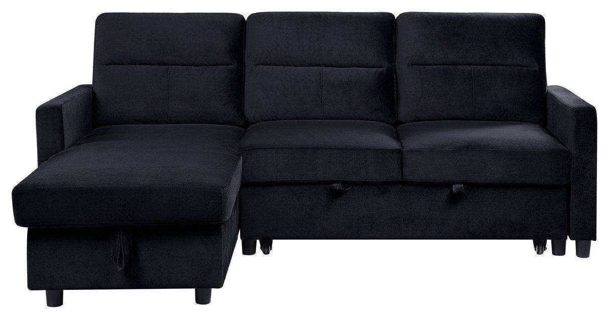 Ivy Black Velvet Reversible Sleeper Sectional Sofa, Storage Chaise ... pertaining to Ivy Black Velvet Reversible Sleeper Sectional Sofa, Storage Chaise, Side Pocket