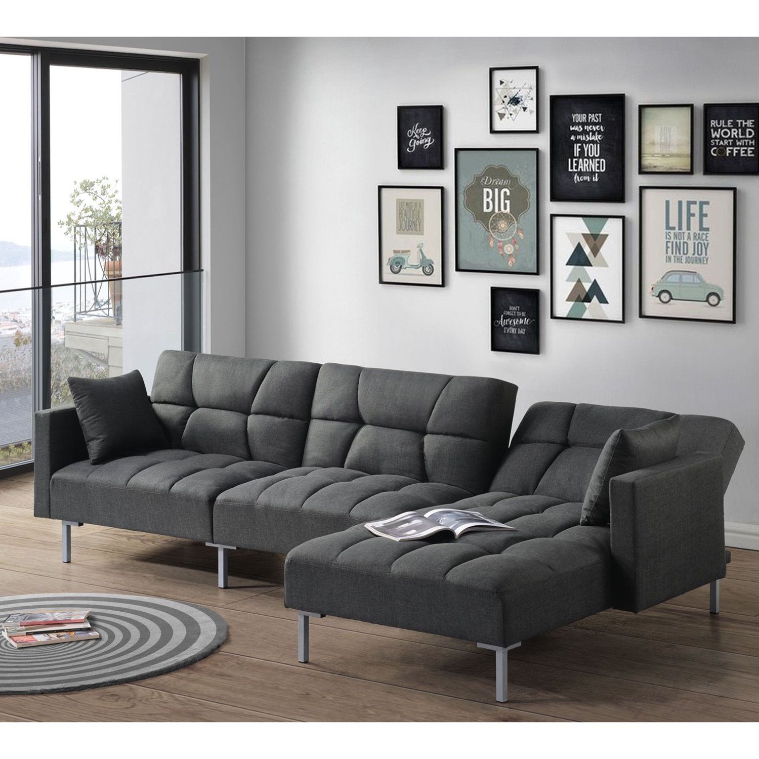 Ivy Bronx Hazle Reversible Adjustable Sleeper Sofa & Chaise,L-Shaped ... inside Ivy Black Velvet Reversible Sleeper Sectional Sofa, Storage Chaise, Side Pocket