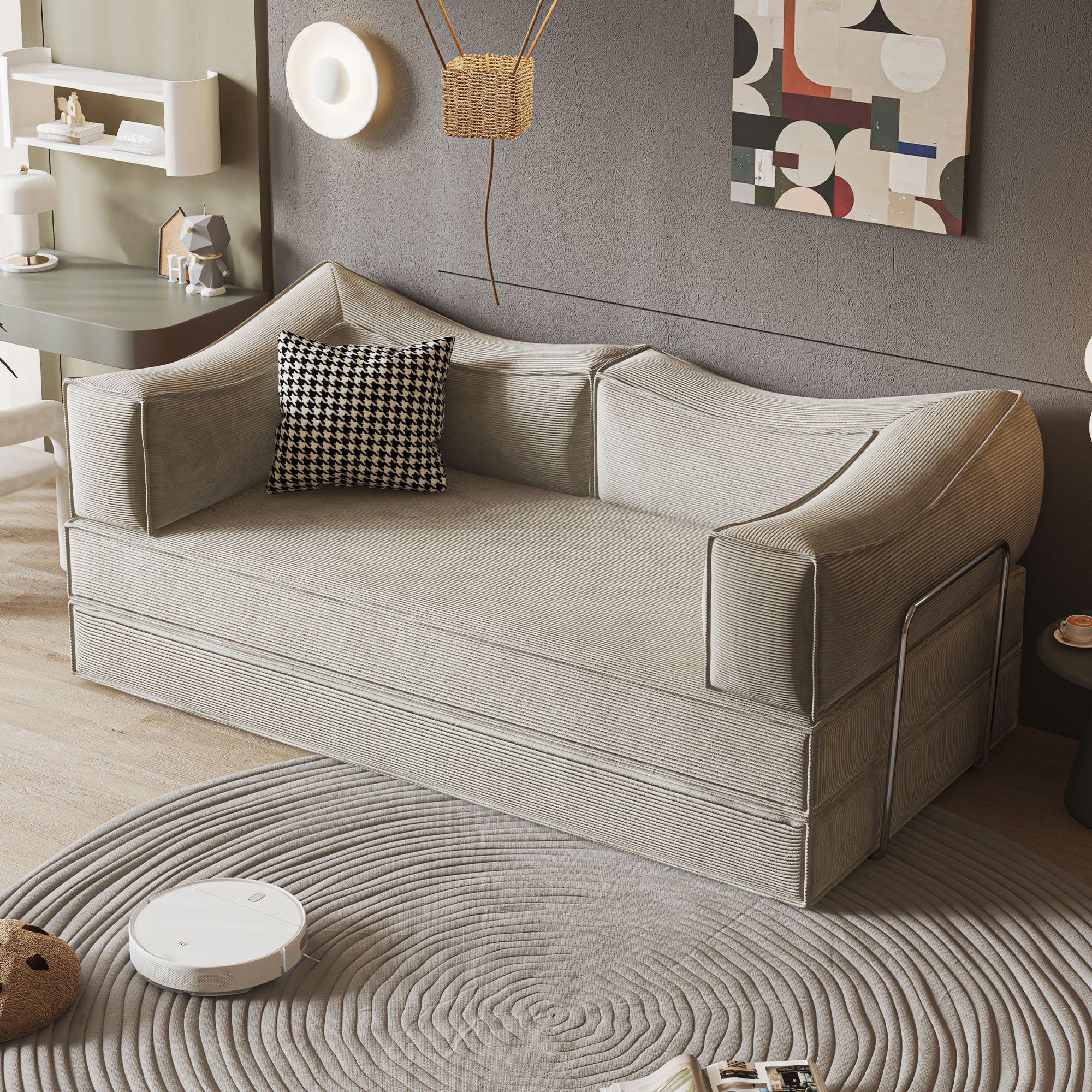 Ivy Bronx Upholstered Corduroy Convertible Accent Chair Bed, Folding Sleeper Sofa With Removable ... regarding How an Ivory Corduroy Convertible Sofa Can Elevate Your Living Space