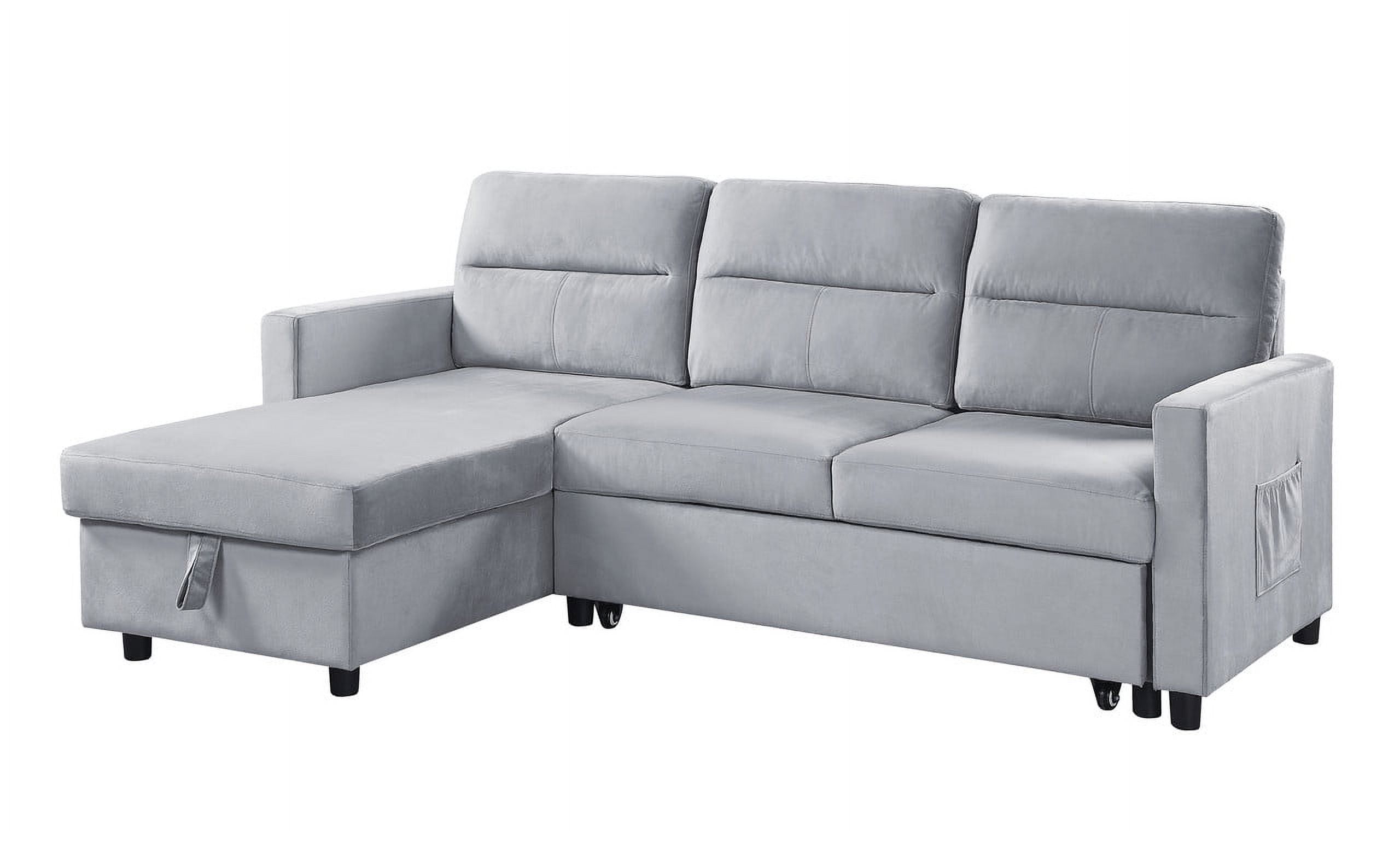 Ivy Light Gray Velvet Reversible Sleeper Sectional Sofa With Storage ... in Ivy Light Gray Velvet Reversible Sleeper Sectional Sofa With Storage Chaise