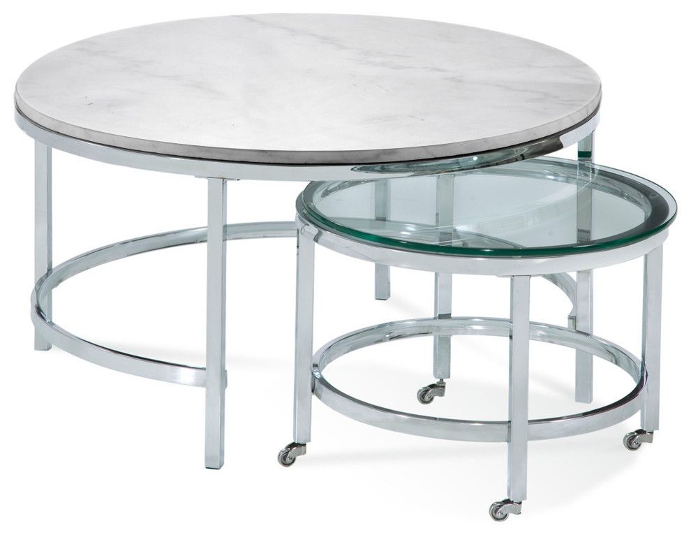 Jadyn Round Nesting Cocktail Table - Contemporary - Coffee Table Sets ... for Rayne Nesting Cocktail Tables - White Marble, Chrome