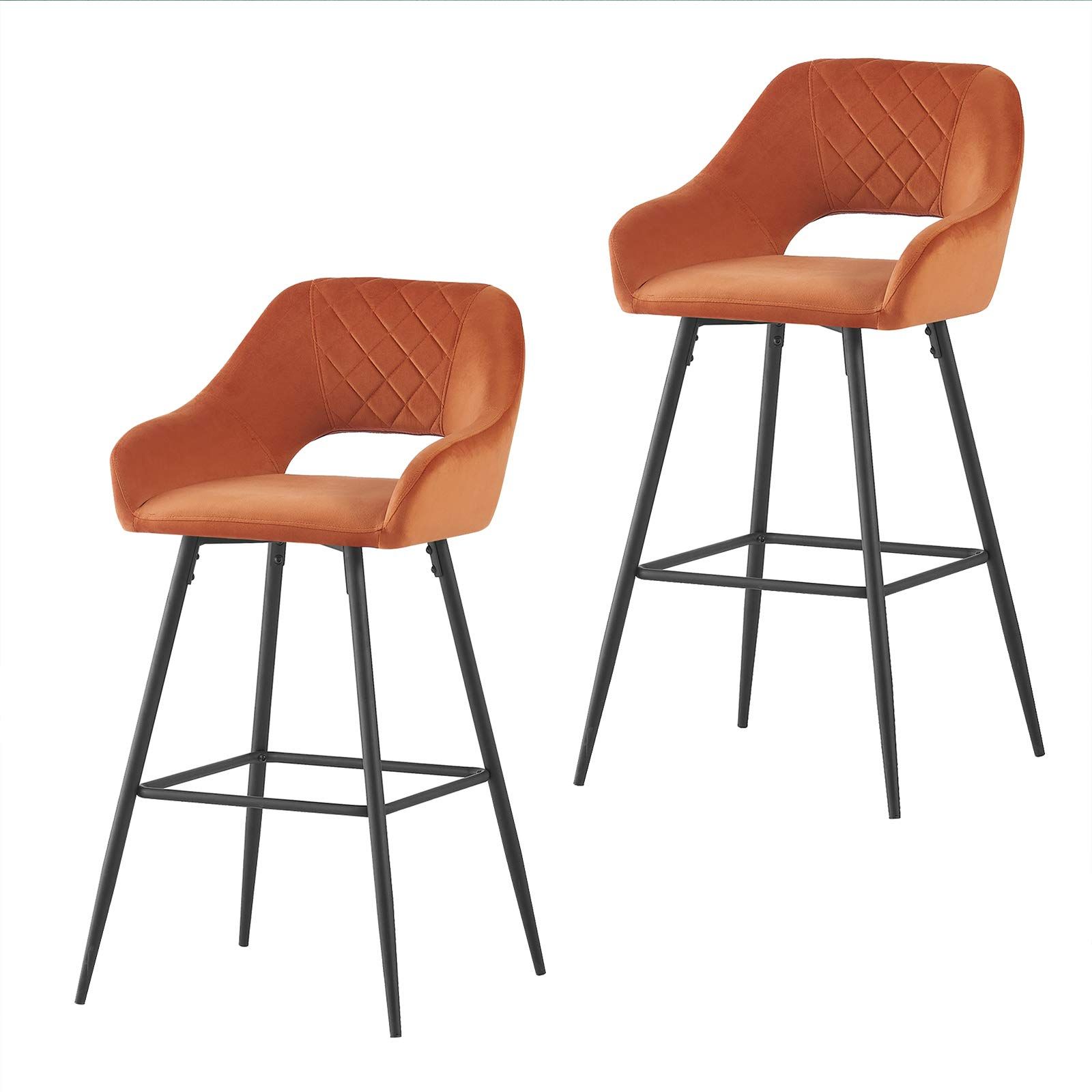 Jahecome Bar Stools Set Of 2 Orange Velvet Padded Bar Chairs With ... inside Beyond the Diner Understanding the Appeal of Velvet Bar Stools