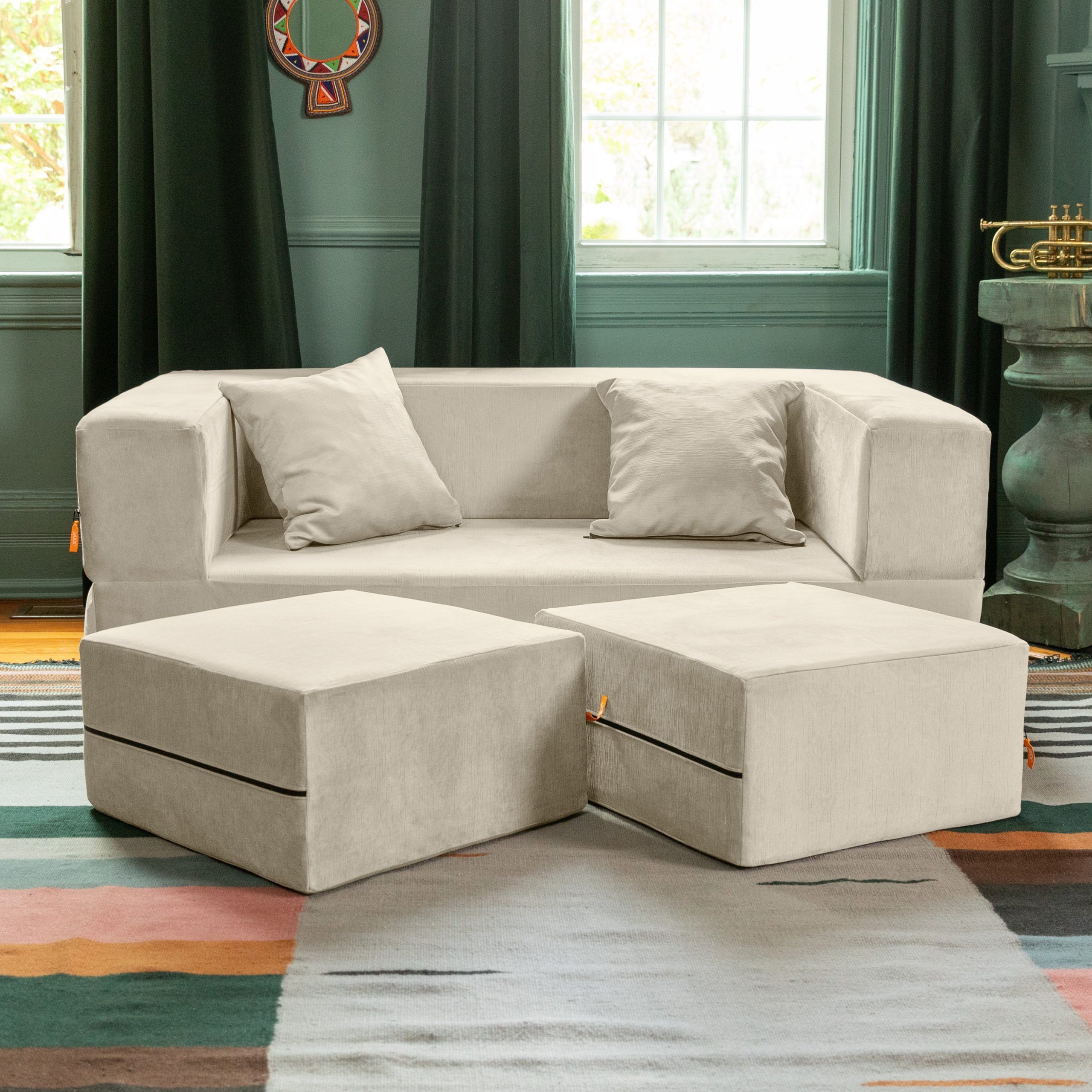 Jaxx Zipline Convertible Sleeper Loveseat & Ottomans, Textured ... pertaining to Comfort and Versatility The Jaxx Zipline Sleeper Loveseat Explored