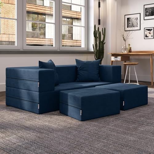 Jaxx Zipline Convertible Sleeper Loveseat & Ottomans, Textured ... throughout Jaxx Zipline Convertible Sleeper Loveseat & Ottomans, Microvelvet - Moss