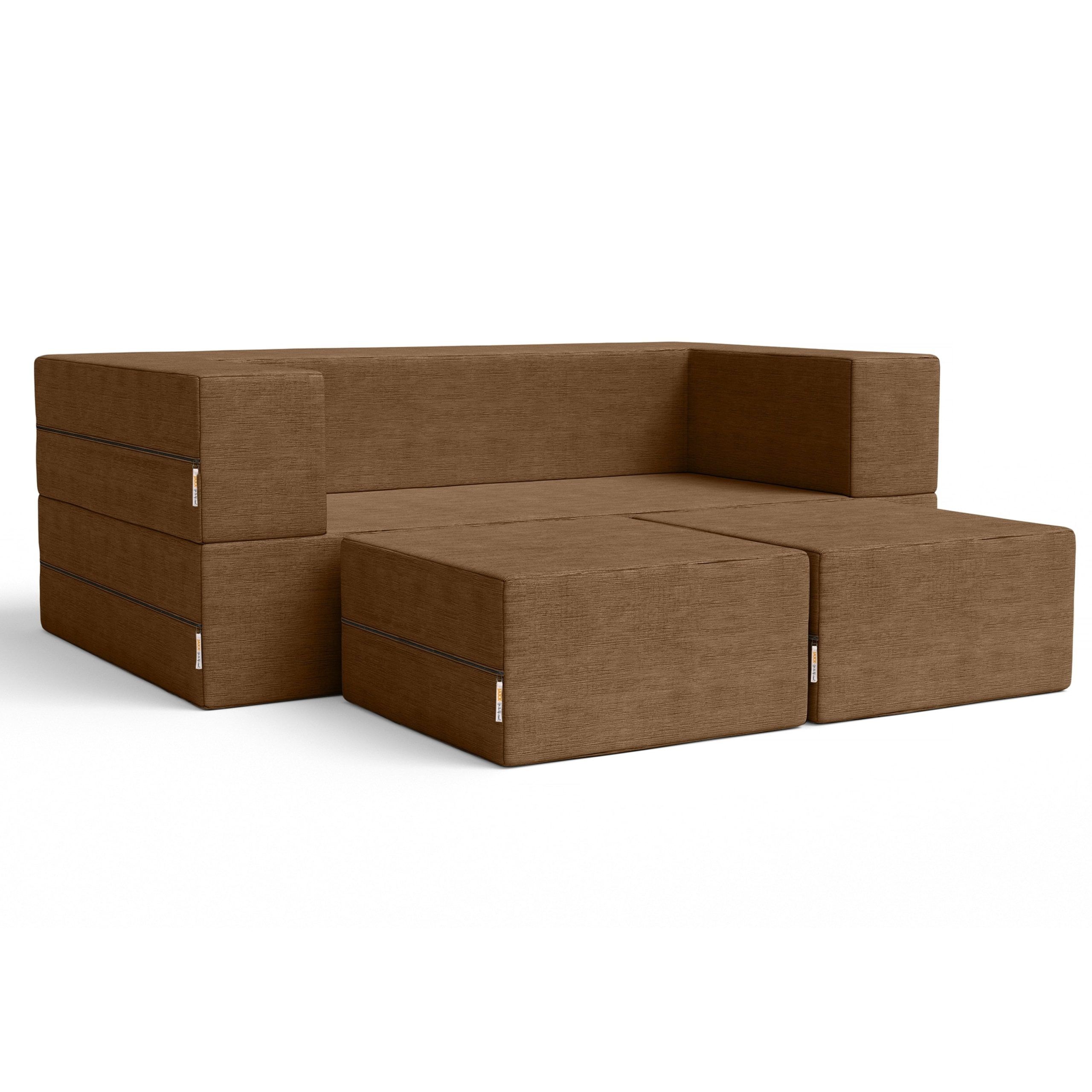 Jaxx Zipline Convertible Sleeper Loveseat & Ottomans, Textured ... with Jaxx Zipline Convertible Sleeper Loveseat & Ottomans, Microvelvet - Moss
