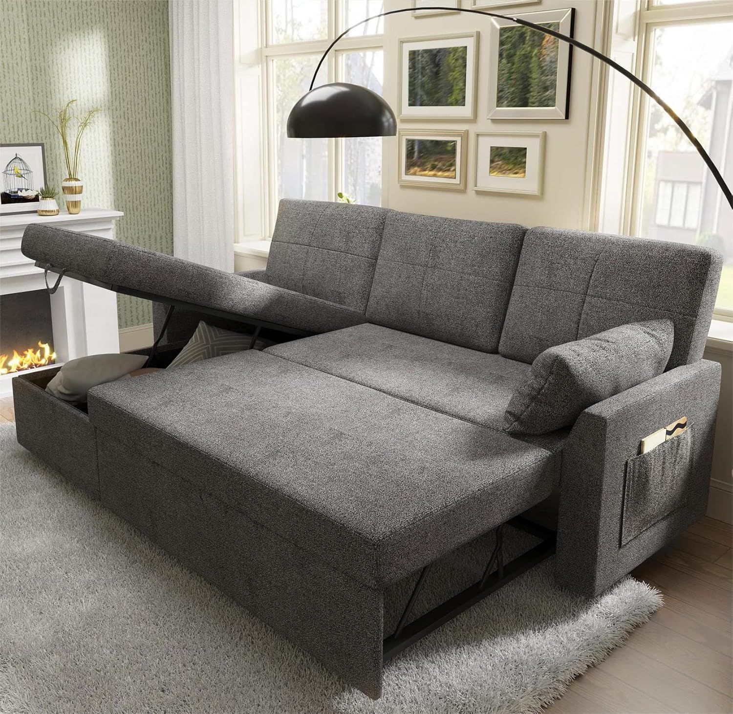 Jocisland Sleeper Sofa, Sofa Bed- 2 In 1 Pull Out Sofa Bed With Storage ... intended for Grey Sleeper Sofa With Linen Upholstery, Scrolled Arms, And Memory Foam Mattress