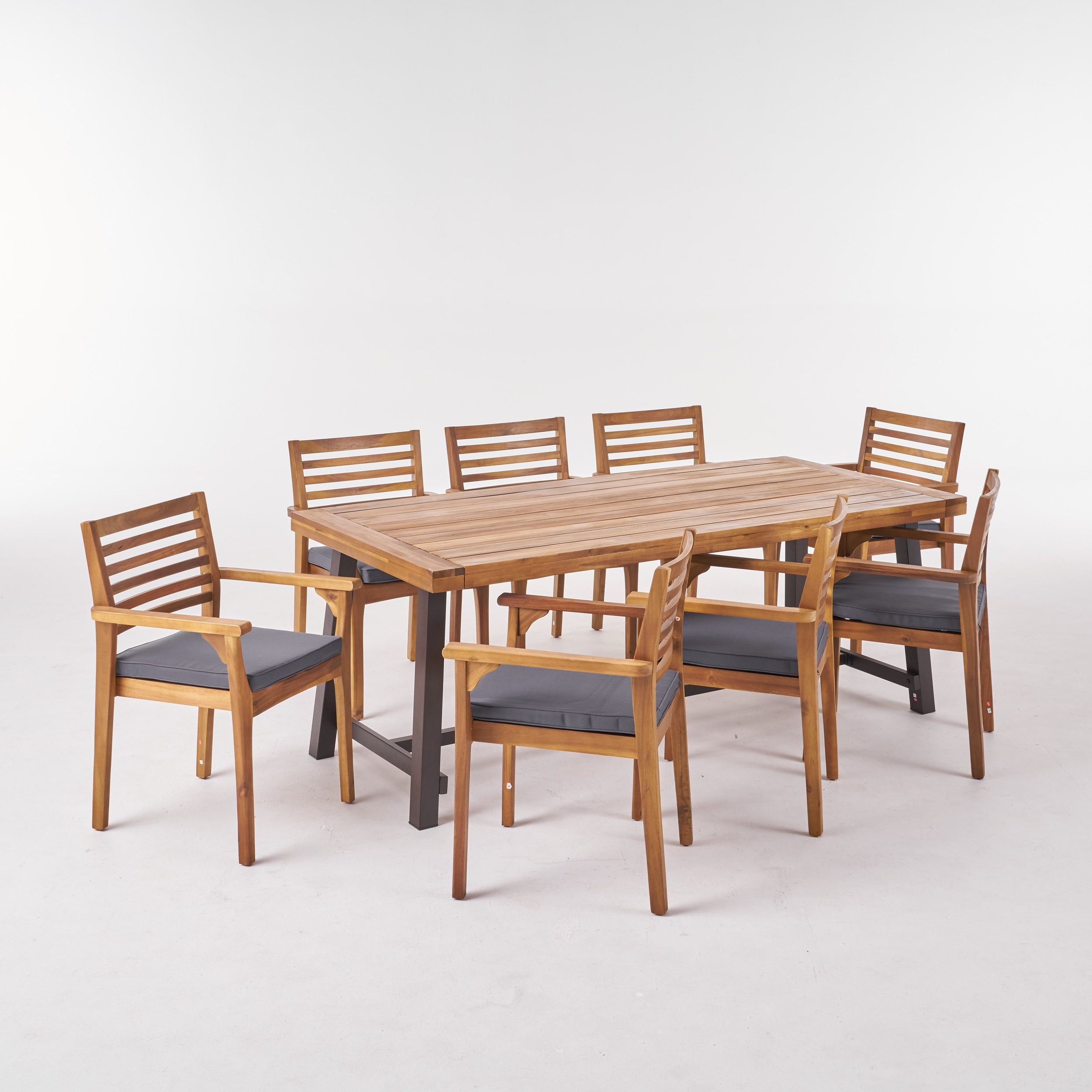 John Outdoor 8 Seater Acacia Wood Dining Set, Teak, Dark Gray - Walmart.com throughout The environmental benefits of using acacia wood in outdoor furniture manufacturing