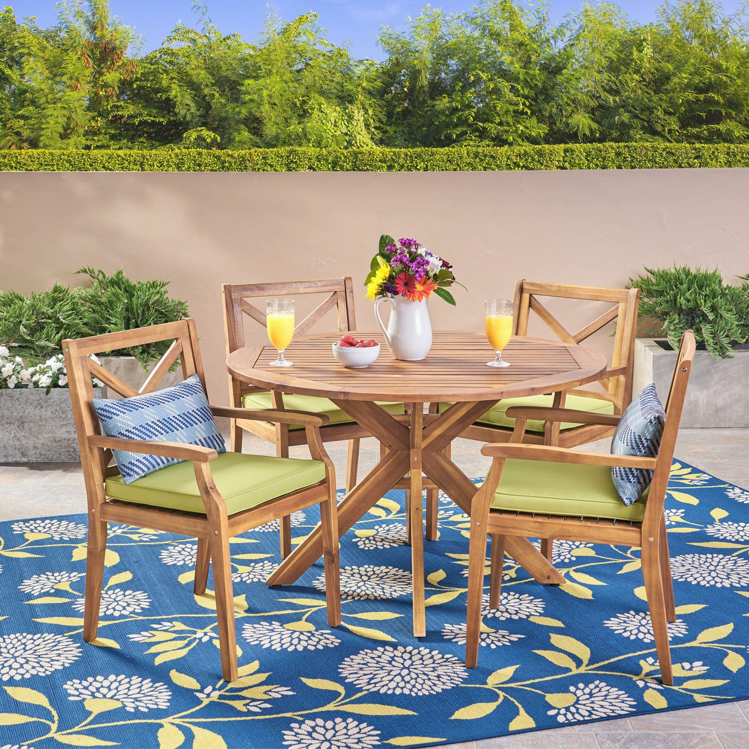 Josephine Outdoor 5 Piece Acacia Wood Round Dining Set With Cushions ... regarding Designing Your Perfect Outdoor Dining Space with Wood Furniture