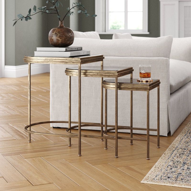Joss & Main Uptown Glass Frame Nesting Tables & Reviews | Wayfair within The Enduring Appeal of Antique Brushed Gold in Modern Table Design