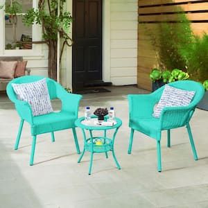 Joyside Turquoise 3-Piece Patio Sets Outdoor Wicker Patio Furniture ... throughout Bates 3-Piece Outdoor Chair Set, Turquoise Gloss Side Table And 2 Chairs