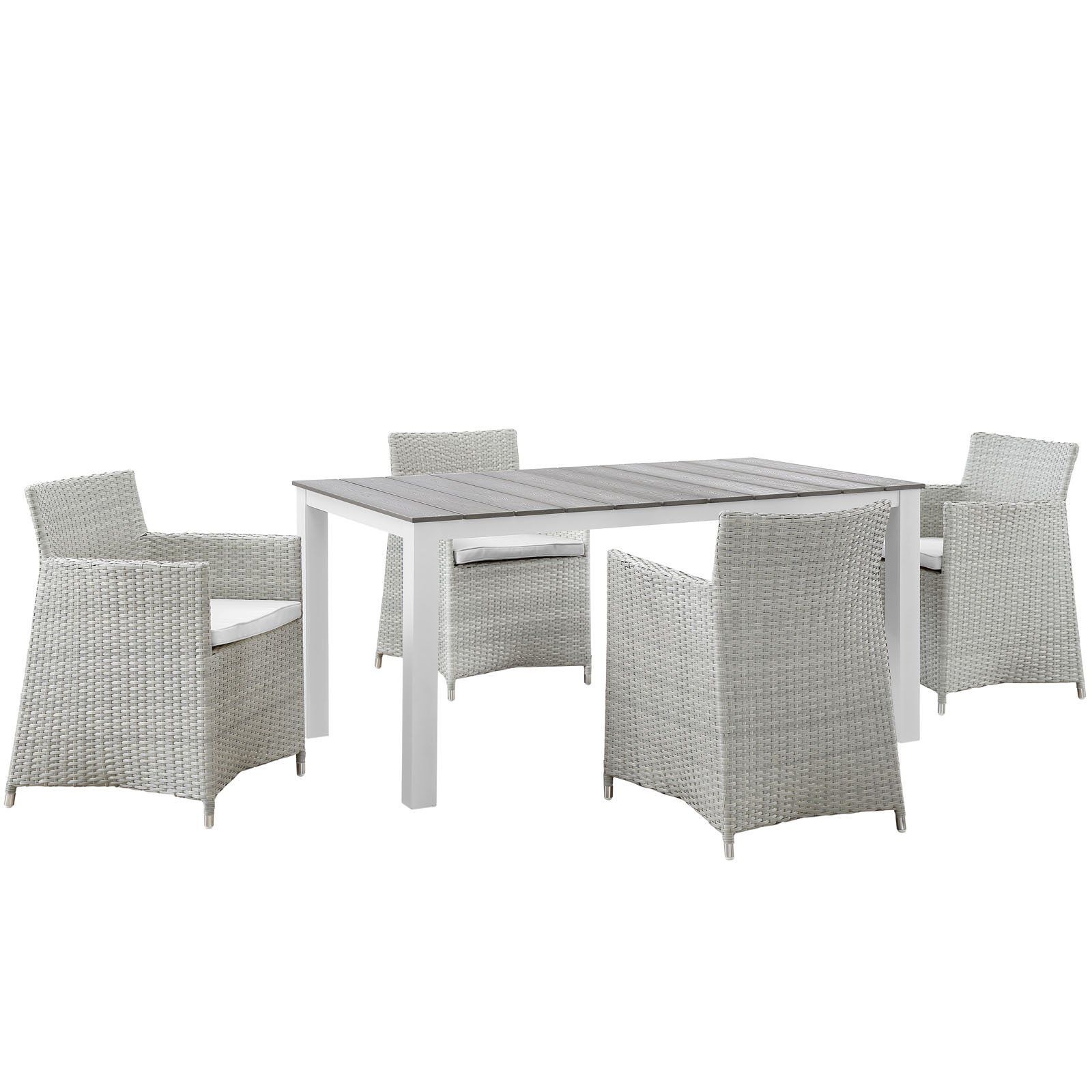 Junction 5 Piece Outdoor Patio Dining Set In Gray White-2 | Patio Dining Furniture, Dining ... for Junction 7-Piece Outdoor Wicker Rattan Dining Set, Gray White