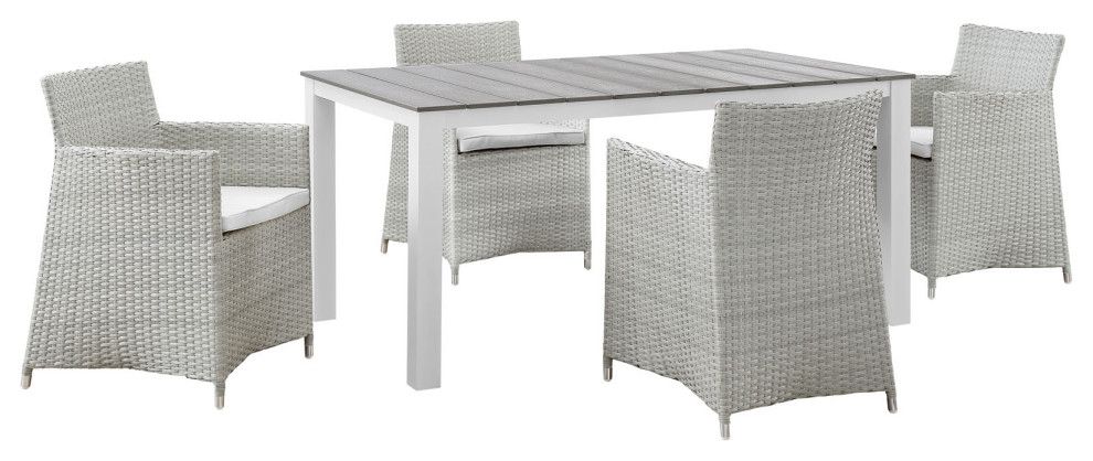 Junction 5-Piece Outdoor Wicker Rattan Dining Set - Tropical - Outdoor ... throughout Understanding the Durability and Appeal of Your Gray White Wicker Dining Set