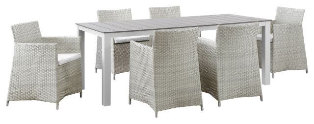 Junction 7-Piece Outdoor Wicker Rattan Dining Set - Tropical - Outdoor ... with Designing Al Fresco Dining Experiences with the Gray White Wicker Set