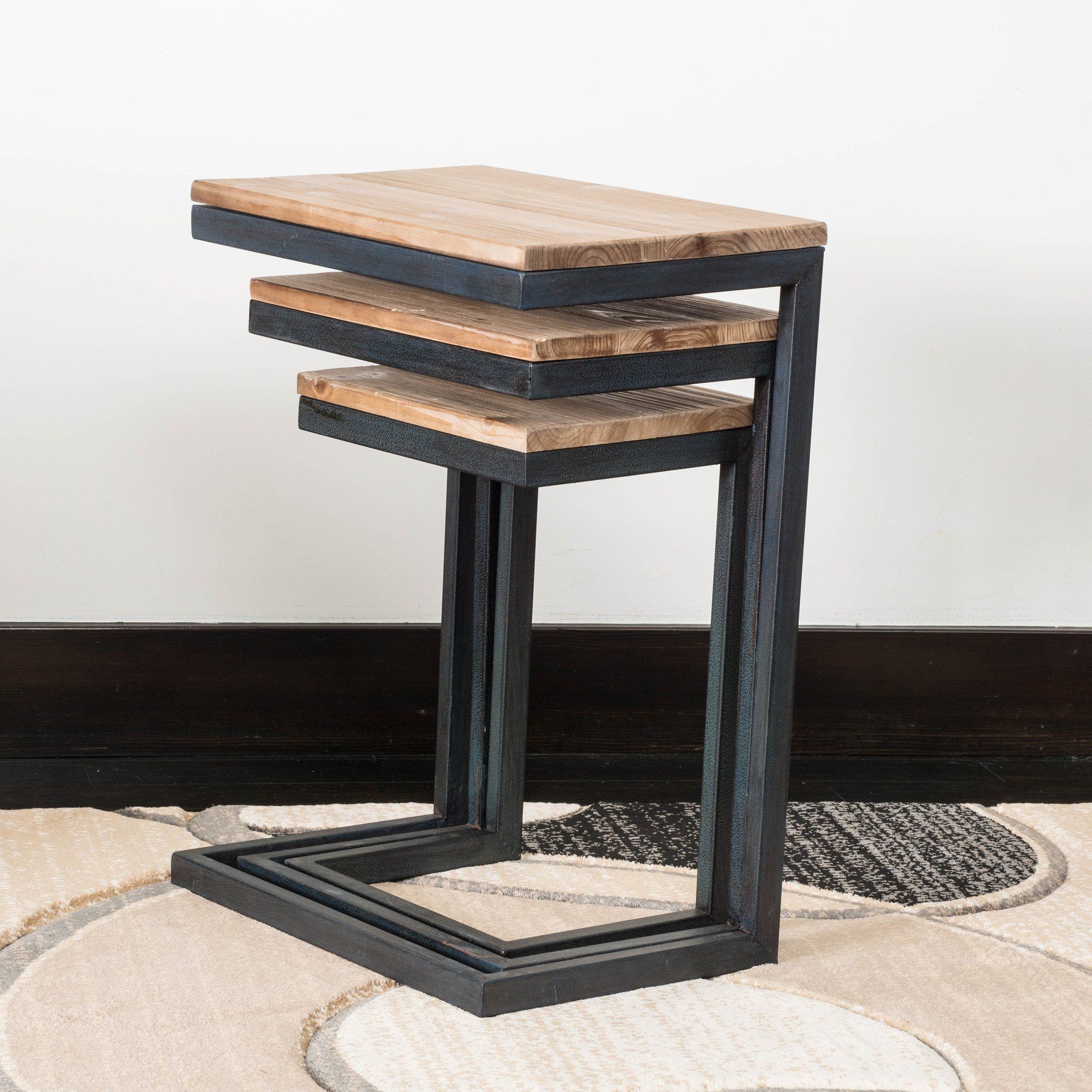 Kacha Modern Rectangular Antique Firwood Nesting Tables With Iron Fram ... within Building Community Through Shared Furniture Design Principles
