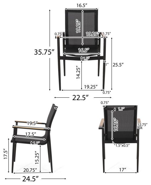 Kairo Outdoor Mesh And Aluminum 7-Piece Dining Set, Black - Midcentury ... throughout Exploring the longevity and maintenance of black outdoor aluminum dining furniture
