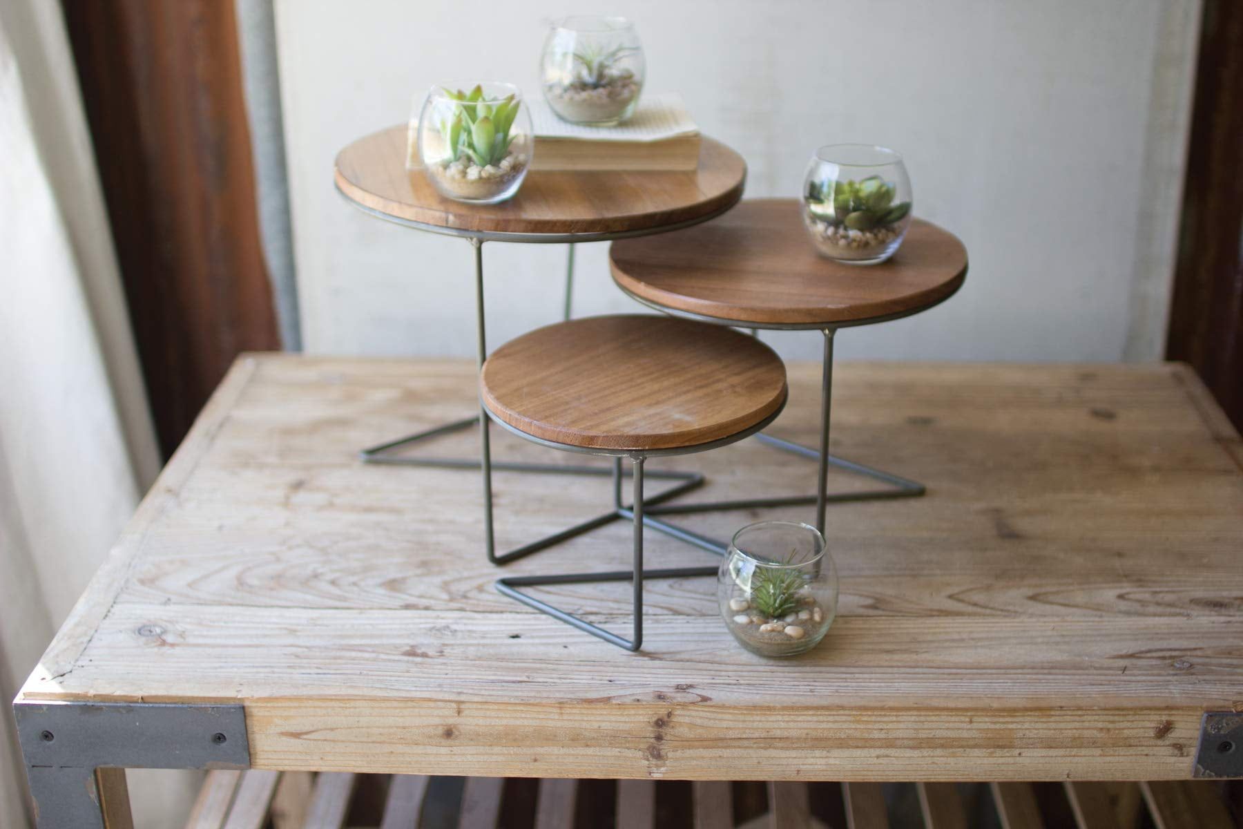 Kalalou Round Wood Topped Wire Display Risers, Set Of 3, One Size ... with From Rustic to Modern Choosing the Right Wood Tops for Your Display