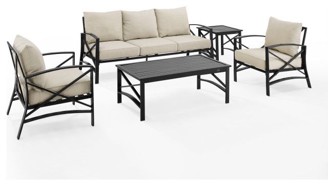 Kaplan 5-Piece Outdoor Sofa Set, Oil Rubbed Bronze - Transitional ... with regard to Kaplan 5-Piece Outdoor Dining Set, Oatmeal/Oil Rubbed Bronze
