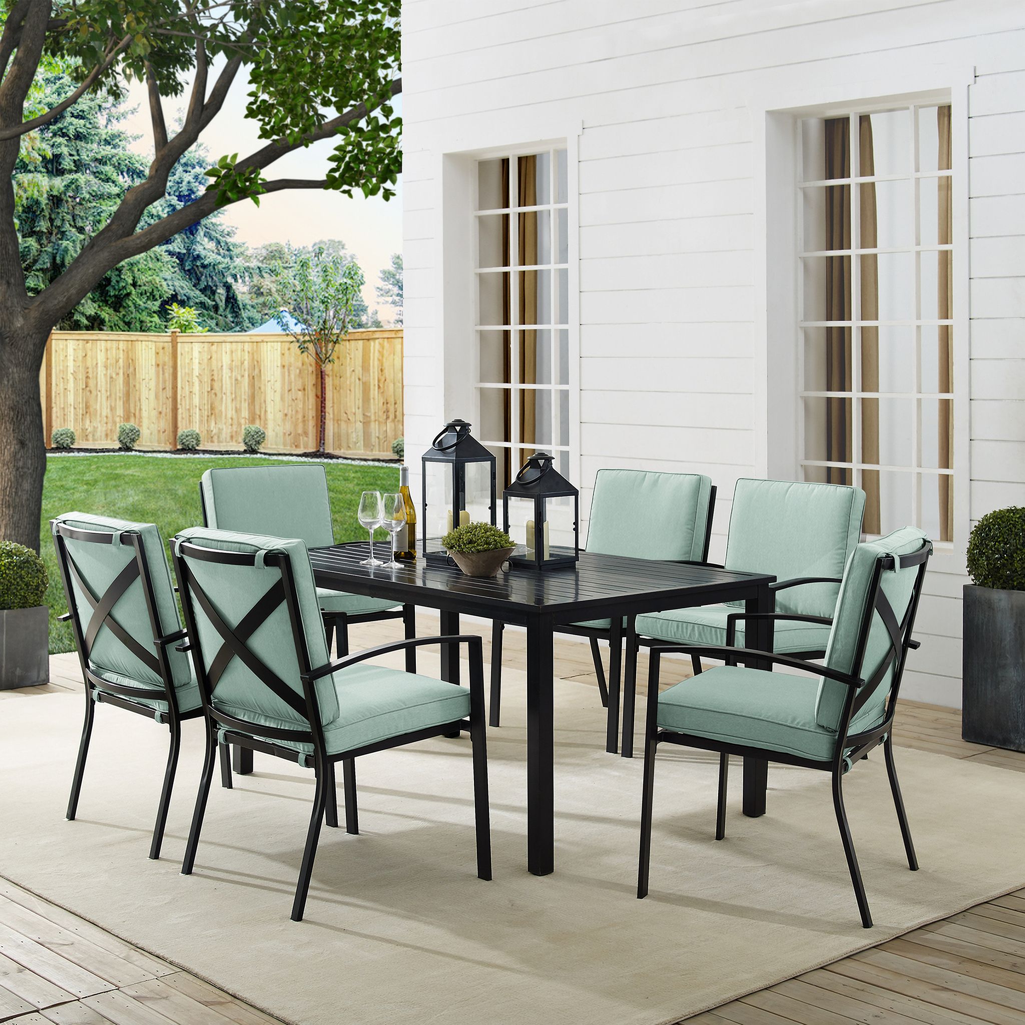 Kaplan 7 Piece Outdoor Dining Set In Mist And Oil Rubbed Bronze By ... regarding Kaplan 7-Piece Outdoor Dining Set, Oatmeal/Oil Rubbed Bronze