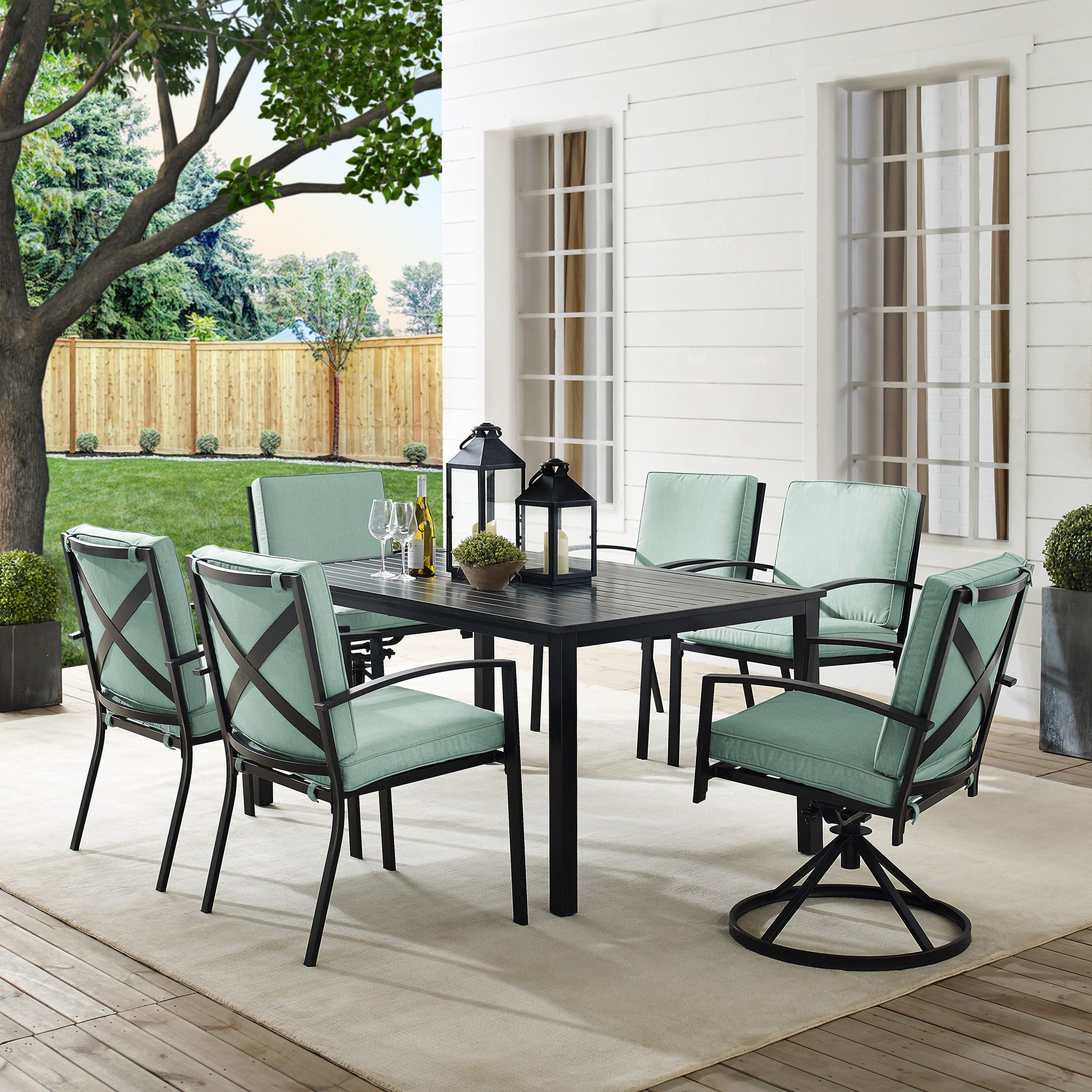 Kaplan 7 Piece Outdoor Dining Set In Mist And Oil Rubbed Bronze By ... with regard to Style and Durability A Look at the Kaplan 7-Piece Outdoor Dining Set