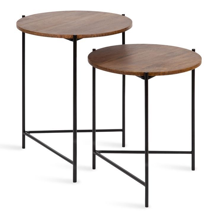 Kate And Laurel Ulani Round Wood Nesting Table, 2 Piece, Natural And ... with Lavish Home Pair Nesting Accent Tables With Tray Top, Black