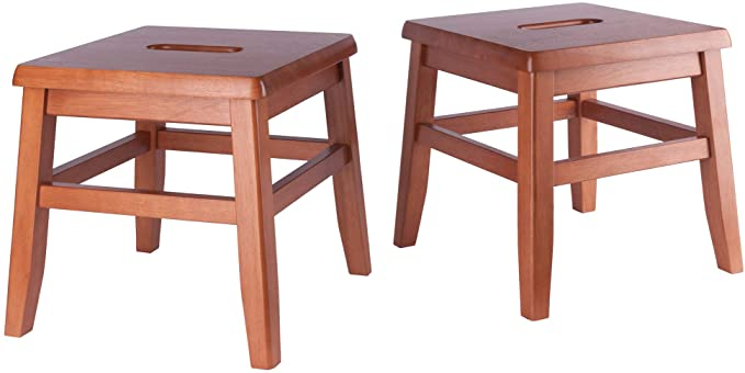 Kaya 2-Pc Conductor Stool Set, Teak | Solid Wood, Winsome Wood, Stool for Winsome Kaya Transitional Solid Wood Conductor Stool In Coffee (Set Of 2)