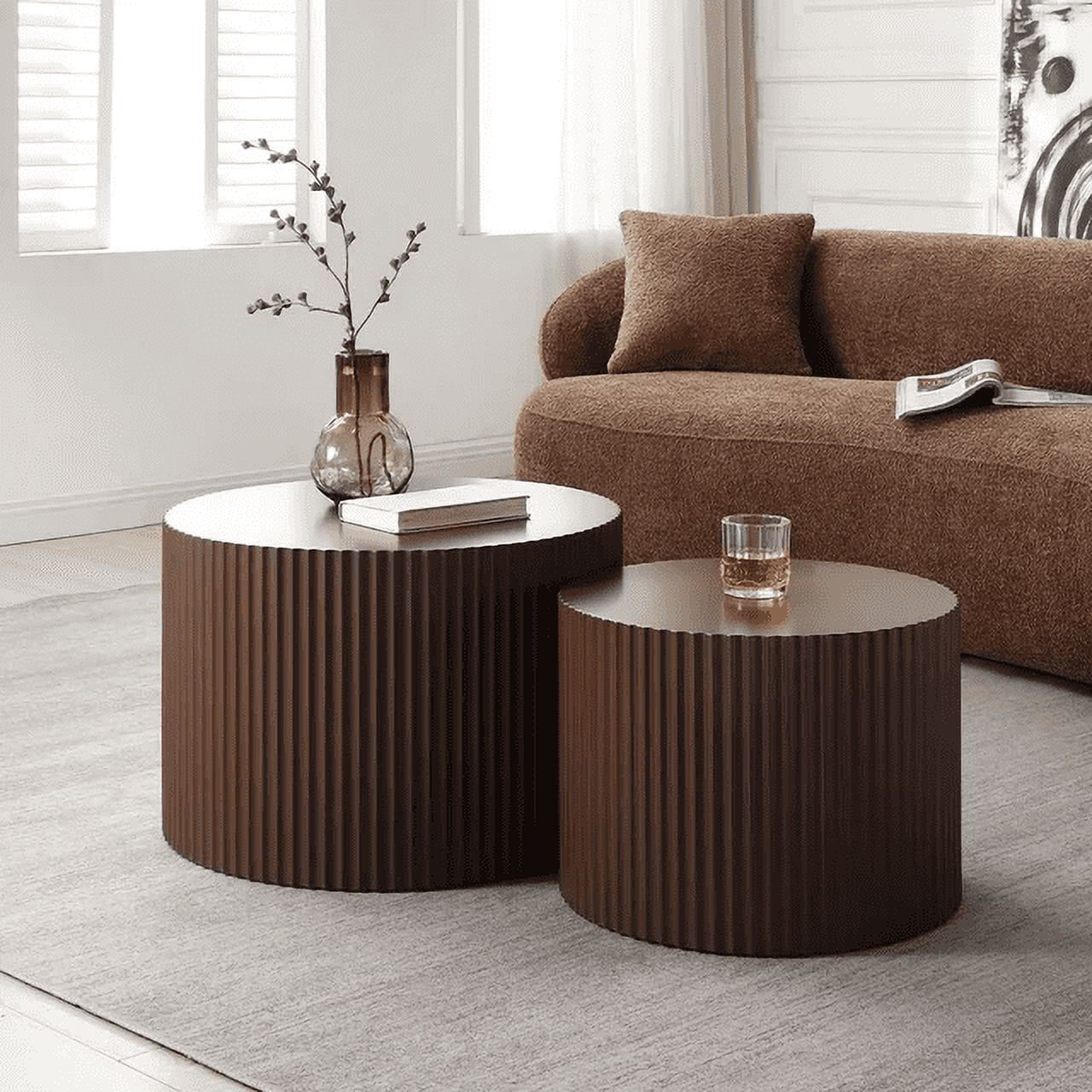 Kevinplus 2-Piece Nesting Coffee Table Set, Modern Round Wooden Side ... within Curating a Cozy Atmosphere with Your New Wooden Nesting Table Set