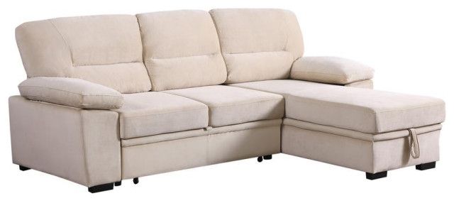 Kipling Beige Woven Fabric Reversible Sleeper Sectional Sofa Chaise ... inside Kipling Beige Woven Fabric Reversible Sleeper Sectional Sofa Chaise