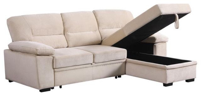 Kipling Beige Woven Fabric Reversible Sleeper Sectional Sofa Chaise ... inside Kipling Beige Woven Fabric Reversible Sleeper Sectional Sofa Chaise