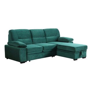 Kipling Green Woven Fabric Reversible Sleeper Sectional Sofa Chaise ... intended for Kipling Green Woven Fabric Reversible Sleeper Sectional Sofa Chaise