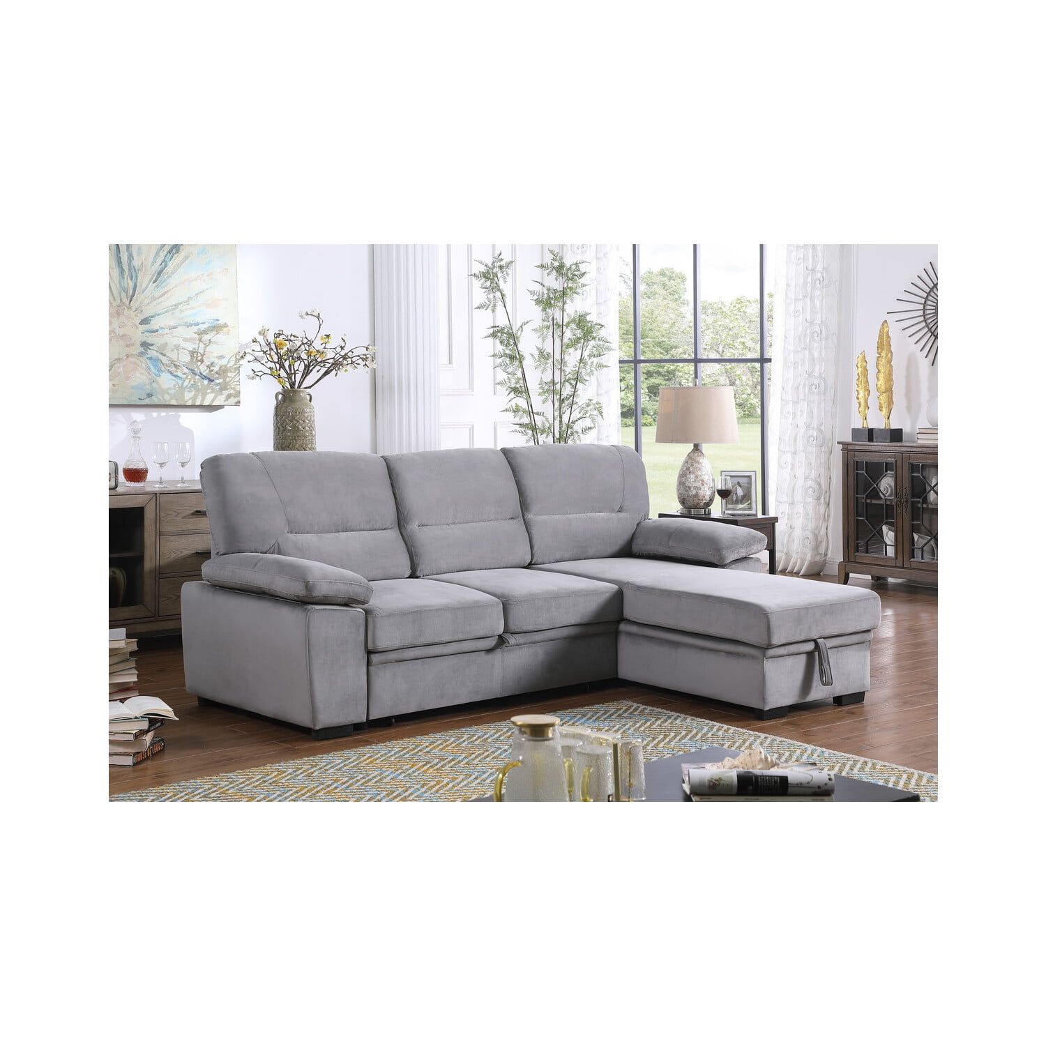 Kipling Large Modern Velvet Reversible Sleeper Sectional Sofa Chaise ... within Maximizing Space with Multi-Functional Sectional Sofa Solutions