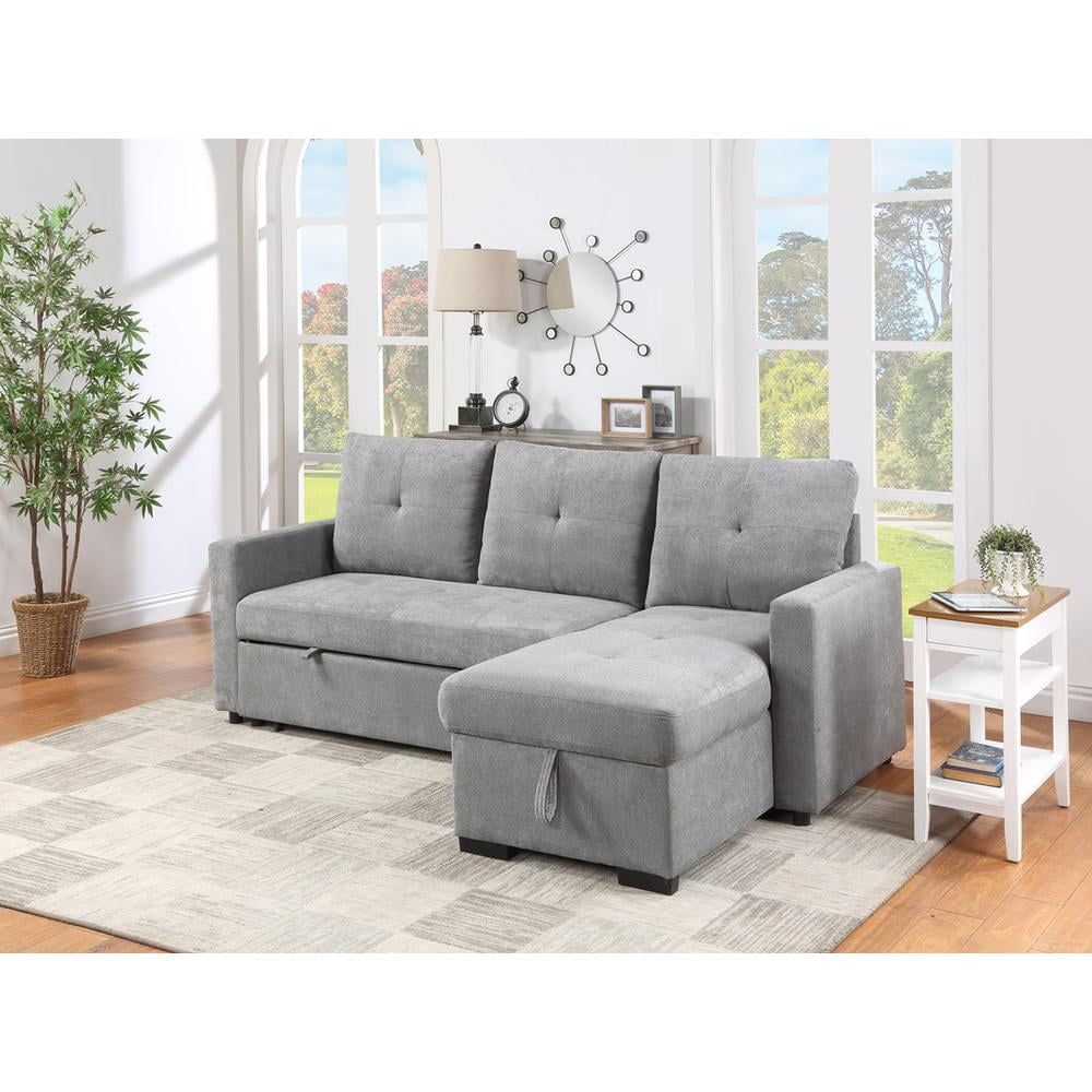 Kiruna Grey Upholstered Sleeper Sectional Sofa With Storage | Cabinets ... intended for Upholstered Sleeper Sectional Sofa With 4 Pillows, Gray