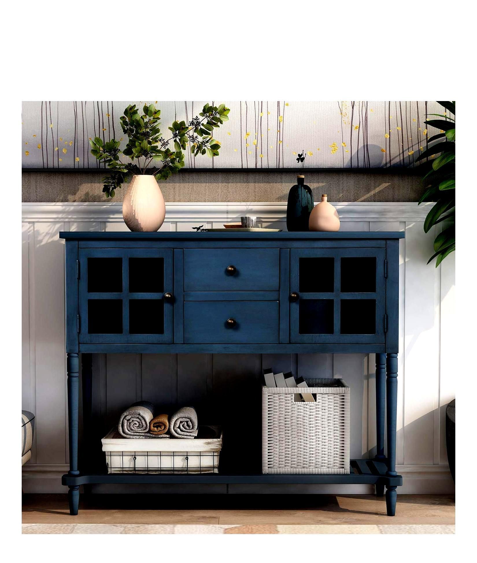 Knocbel 42 Inch Antique Console Table With Glass Doors, Drawers And ... pertaining to Console Table In Antique Navy With Storage Drawers And Glass Cabinet Doors