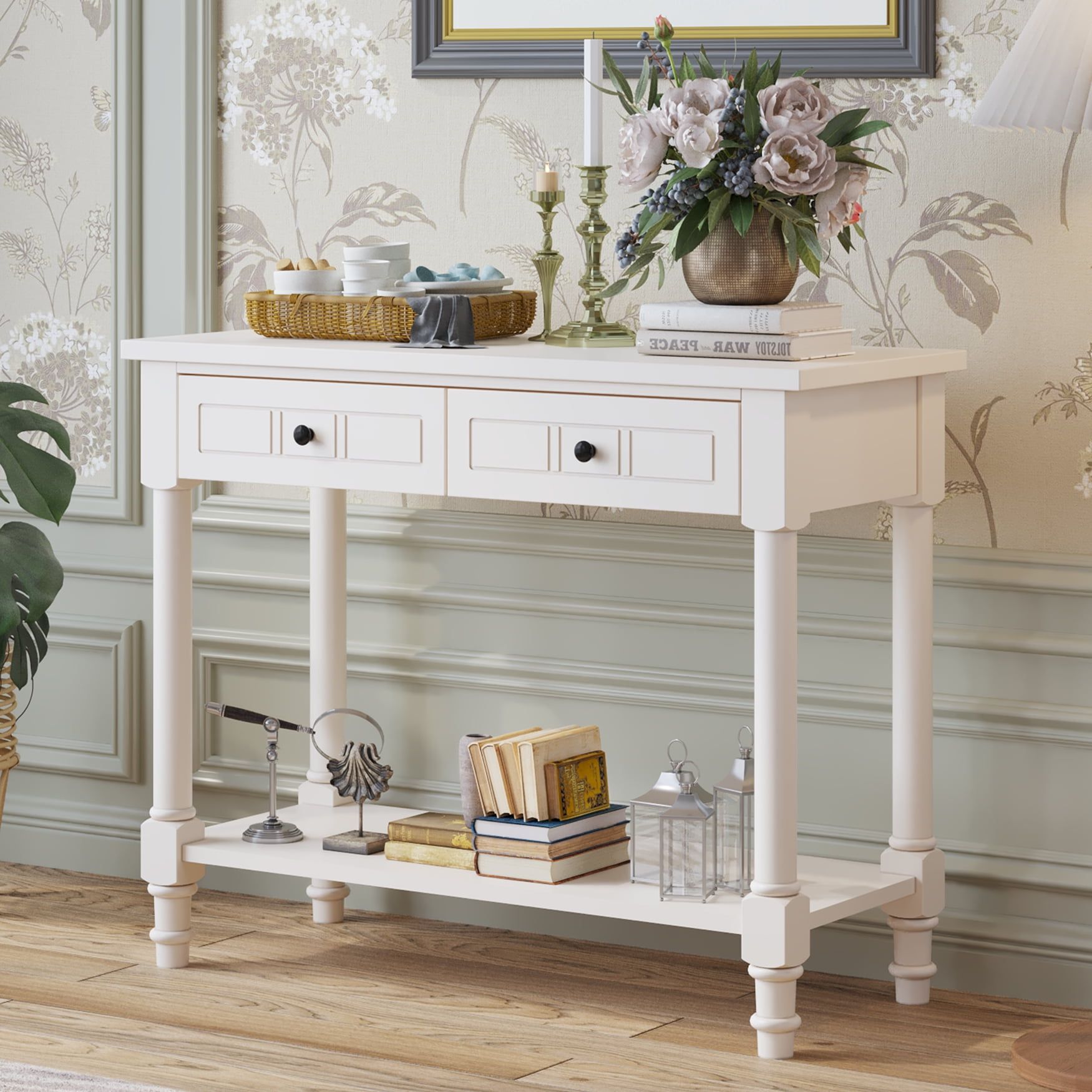 Ktaxon Wooden Console Table With 2 Drawers And Storage Shelf, Sofa ... inside Maximizing Space and Style A White Farmhouse Console Table Deep Dive