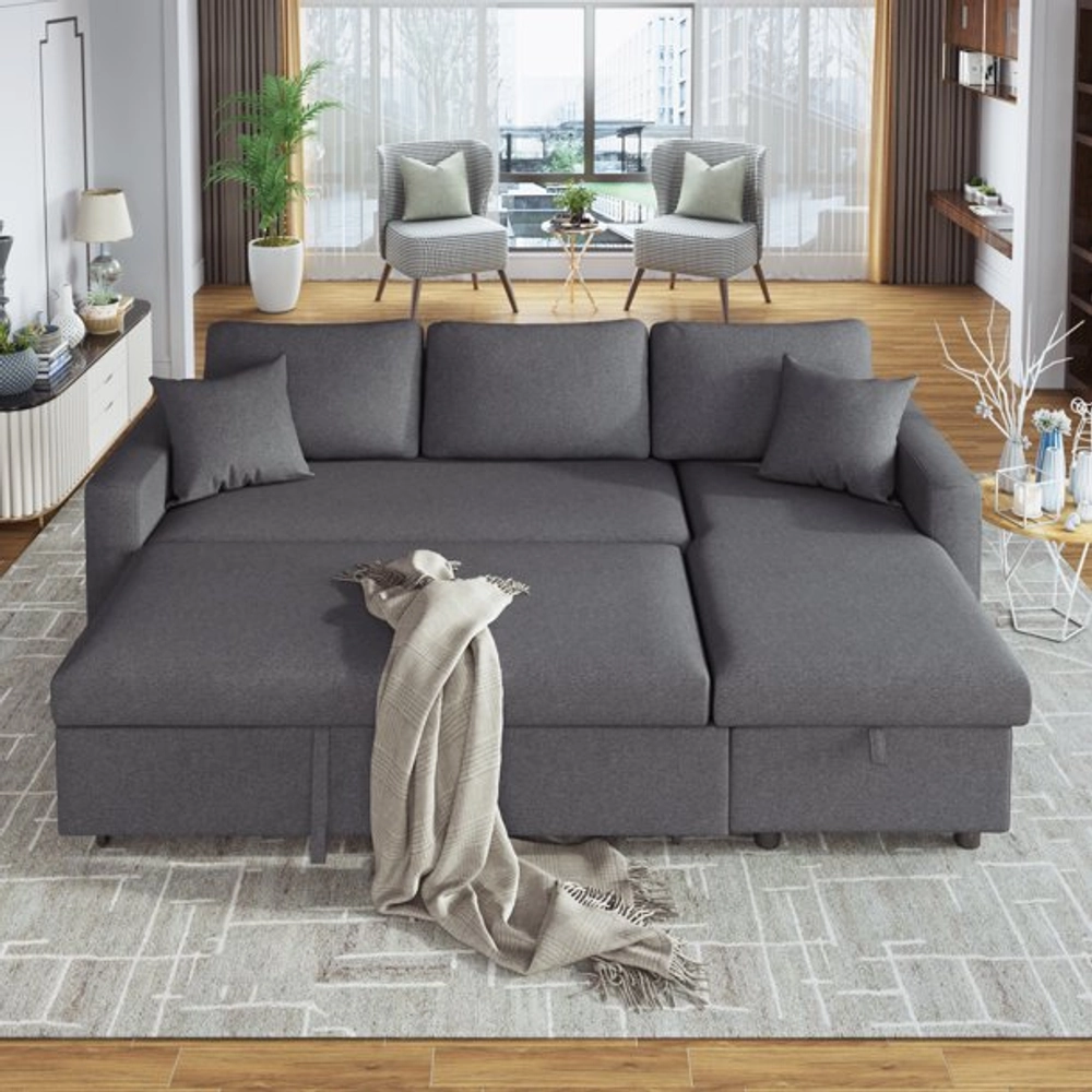 L-Shaped Sectional Sofa Bed Cum Bed With Hidden Storage pertaining to Convertible L-Shaped Sofa Bed With Padded Arms & Hidden Storage, Brown Microfiber