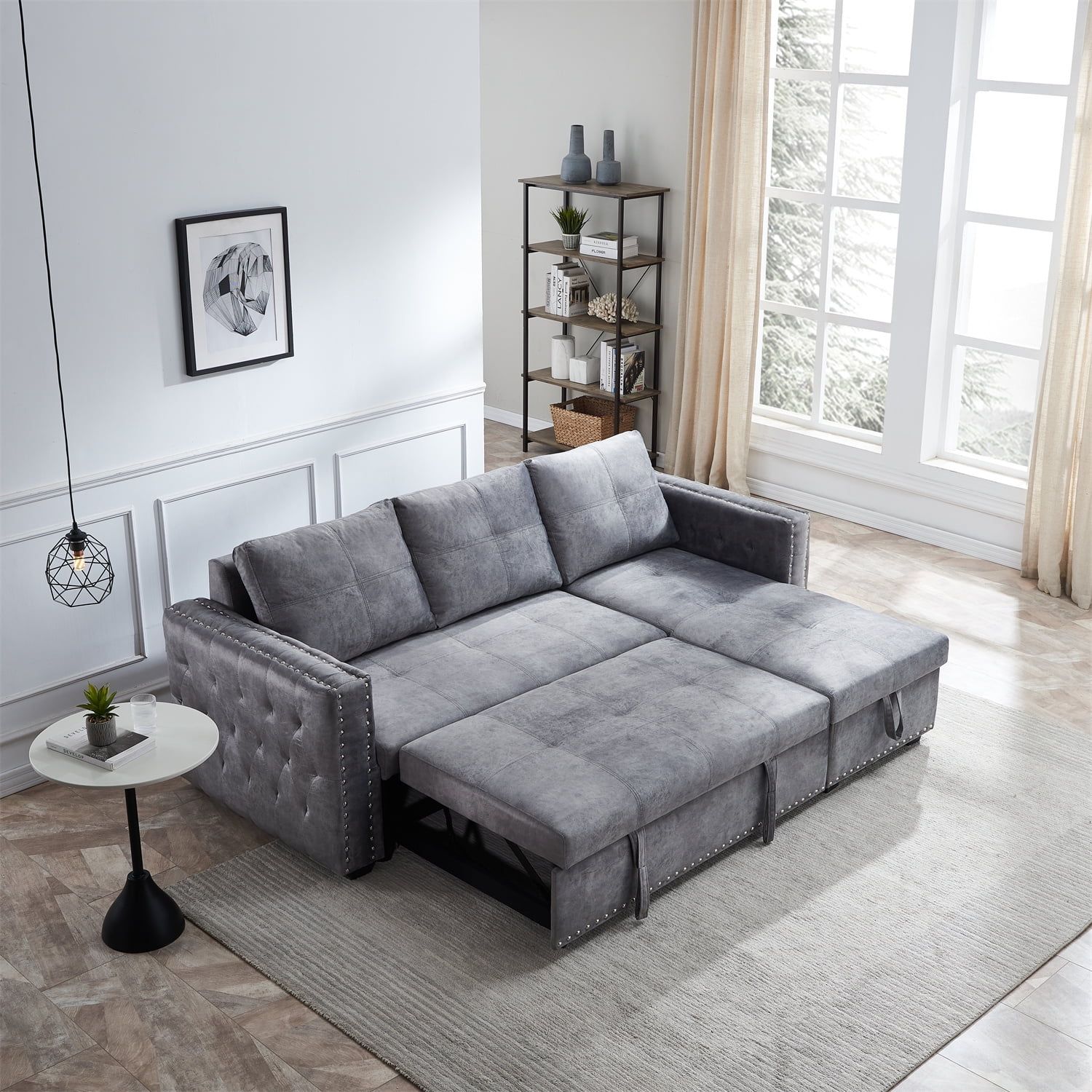 L-Shaped Sectional Sofa With Pull Out Bed, 2 Seater Sofa And Reversible ... within Design Trends in Modern Living Spaces with Grey Velvet Sectionals