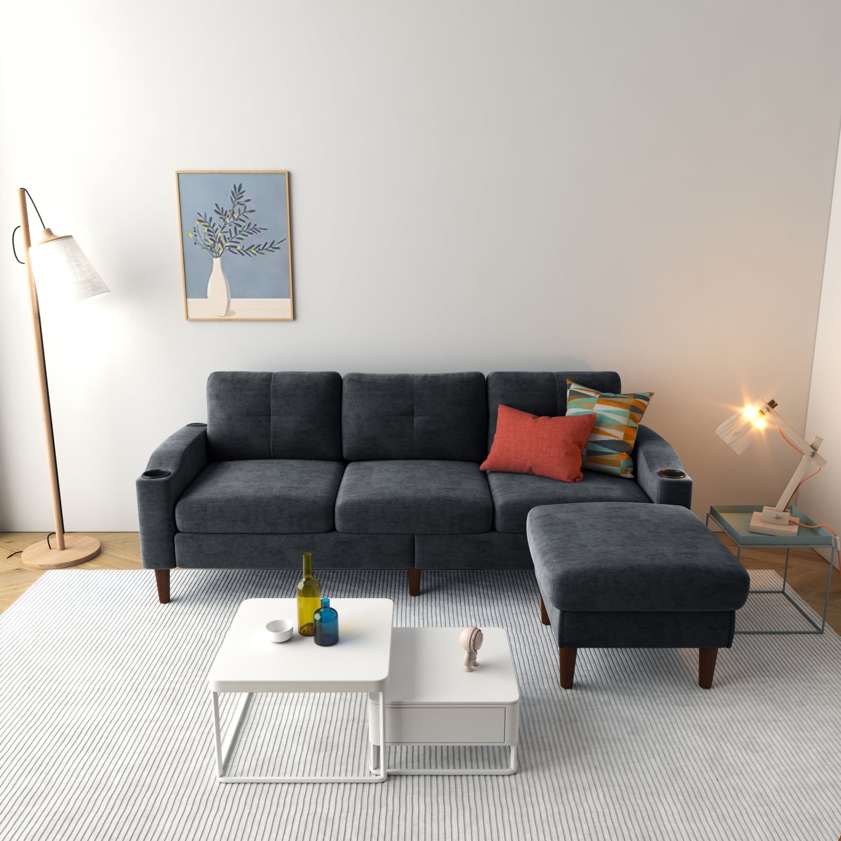 L-Shaped Sofa, 3-Seater Convertible Combination Sofa With Footstools ... throughout Gdf Studio 3-Seater Convertible Sofa Bed With Storage Compartment And Tray, Dark Gray