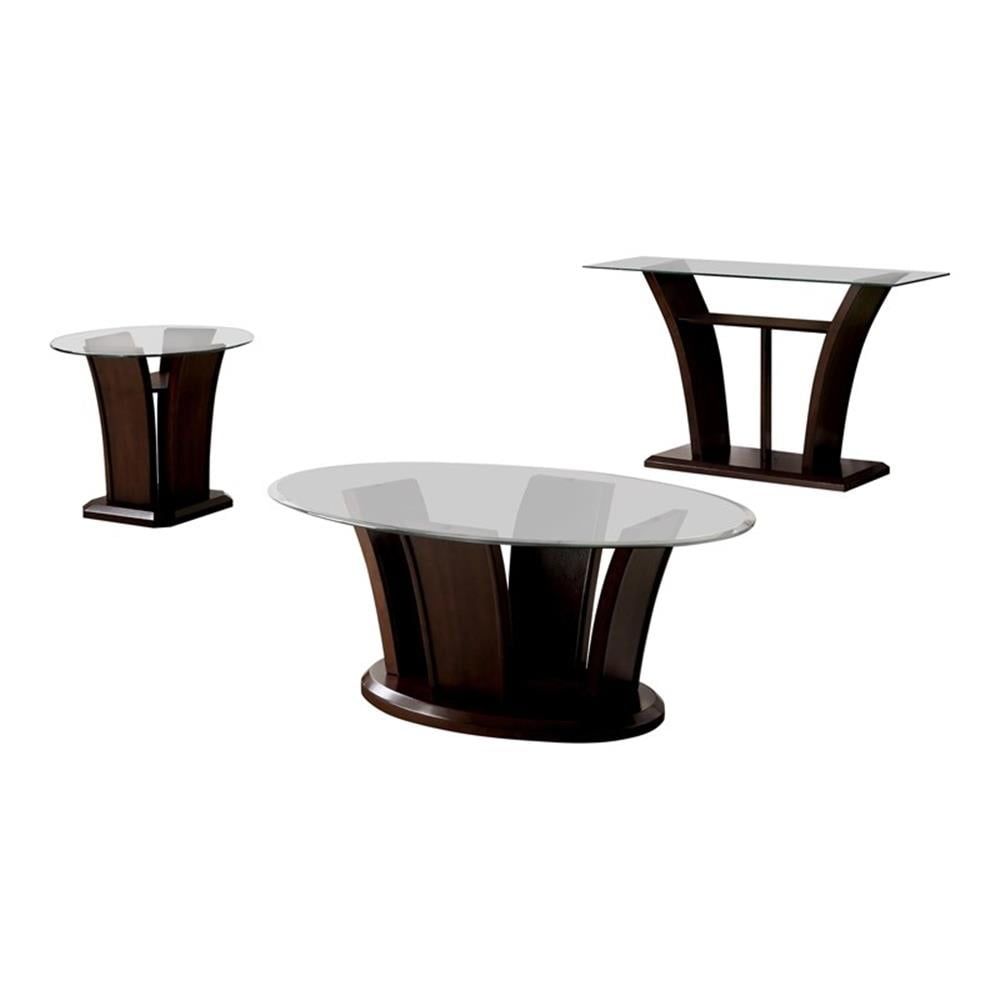 Lantler Transitional 3-Piece Glass Top Coffee Table Set In Brown ... throughout Lantler Transitional 3-Piece Glass Top Coffee Table Set In Brown