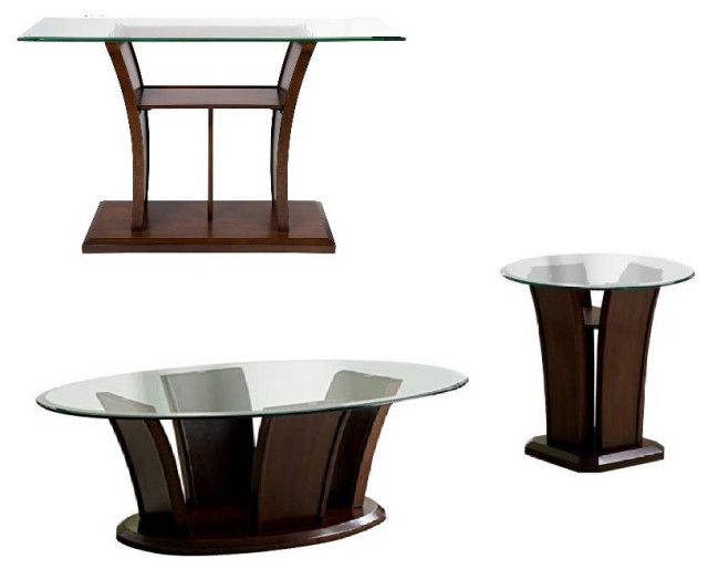 Lantler Transitional 3-Piece Glass Top Coffee Table Set In Brown ... with regard to Crafting Cozy Spaces The Lantler Coffee Table Set Explained