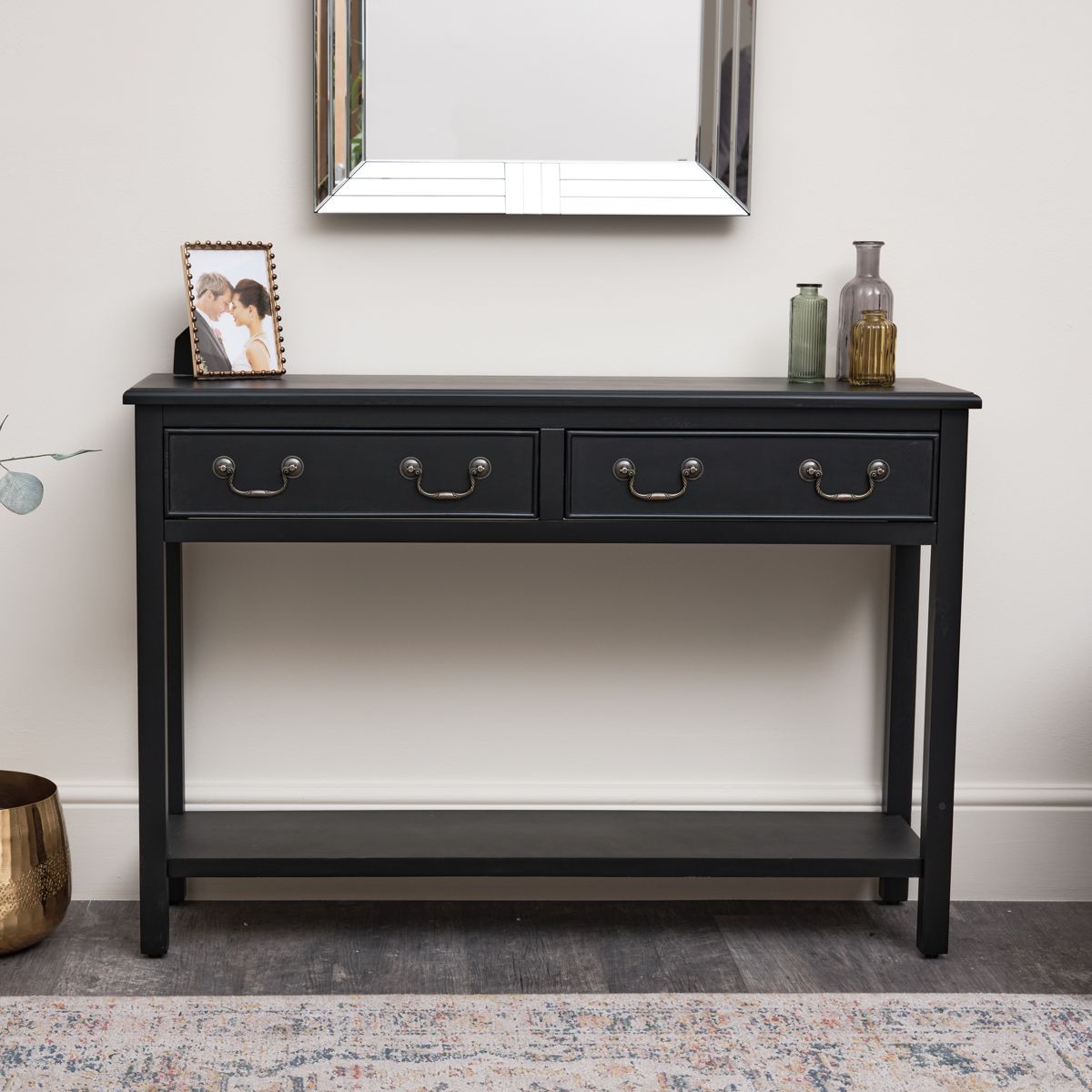 Large Black 2 Drawer Console Table with Ellis 2 Drawer Console Table Black