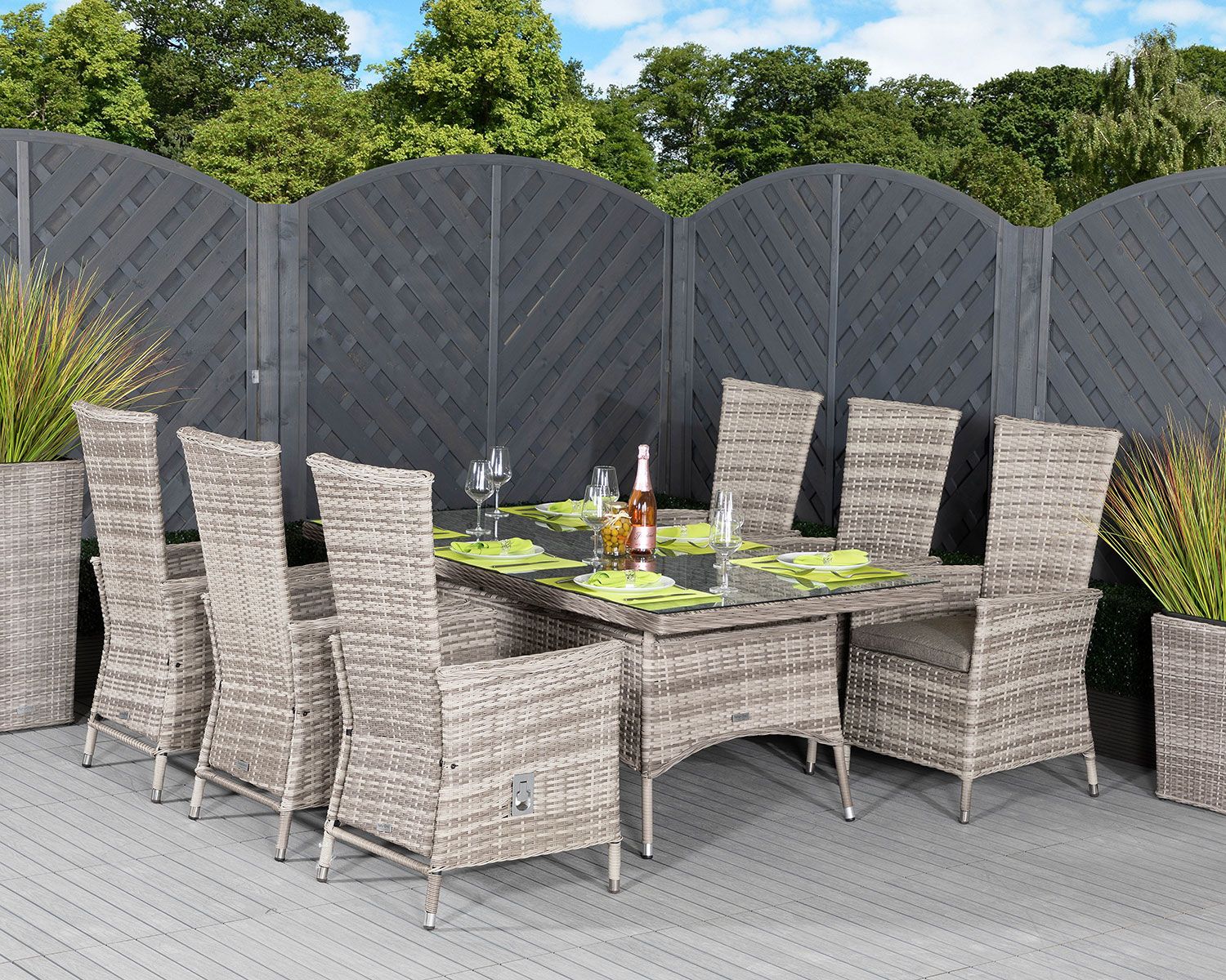 Large Rectangular Rattan Garden Dining Table & 6 Reclining Chairs In ... intended for Enhancing Your Patio Area with Quality Seating Solutions